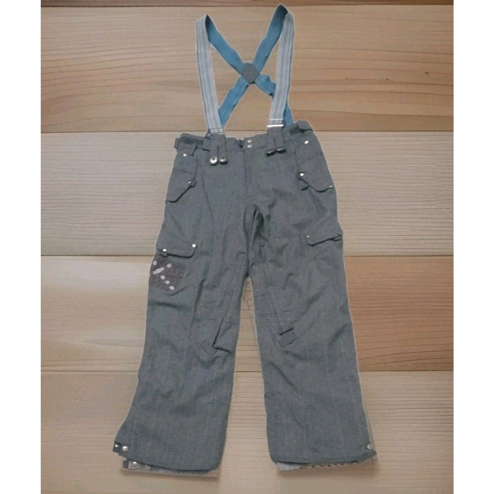 686 686 Gray Plaid Cargo Logo Ski Pants With Suspenders Men L Size US 34 / EU 50 - 3 Thumbnail