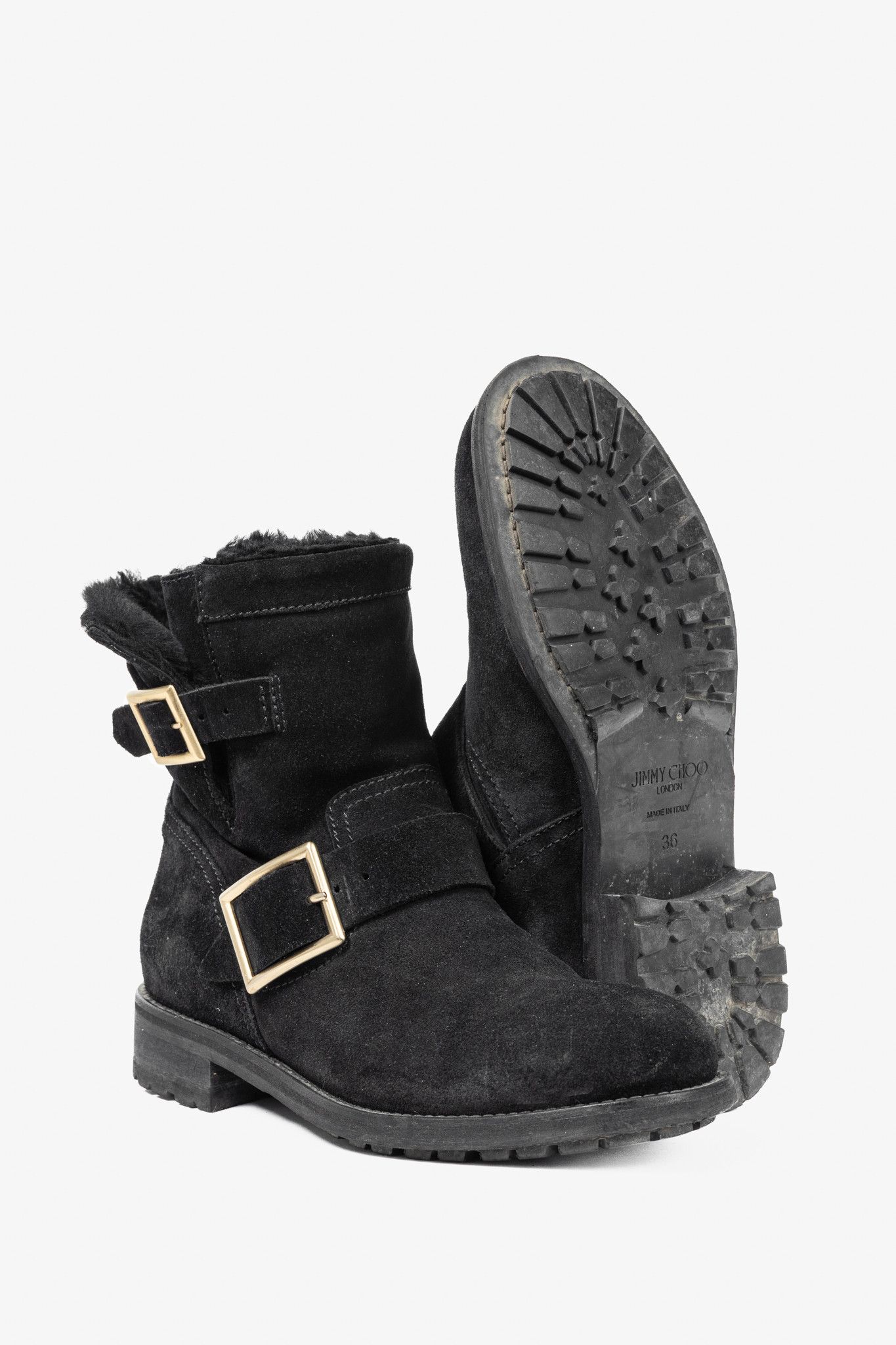 Jimmy Choo Jimmy Choo Youth Black Suede Buckled Moto Ankle Boots Size US 5.5 / IT 35.5 - 4 Thumbnail