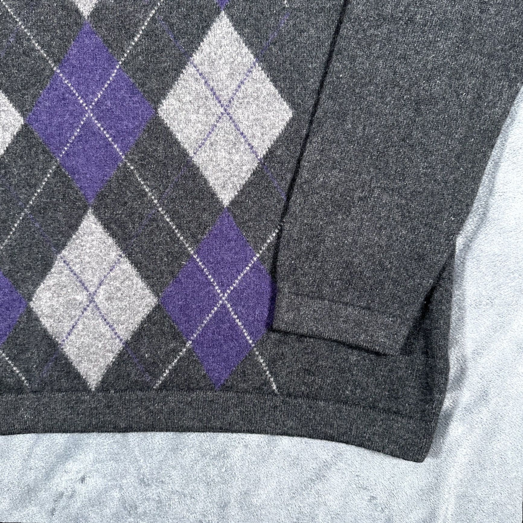 Vintage Vintage Harrison Cashmere Sweater Men XL Gray Argyle 1/4 Zip Pullover Fall Winter Size US XL / EU 56 / 4 - 4 Thumbnail
