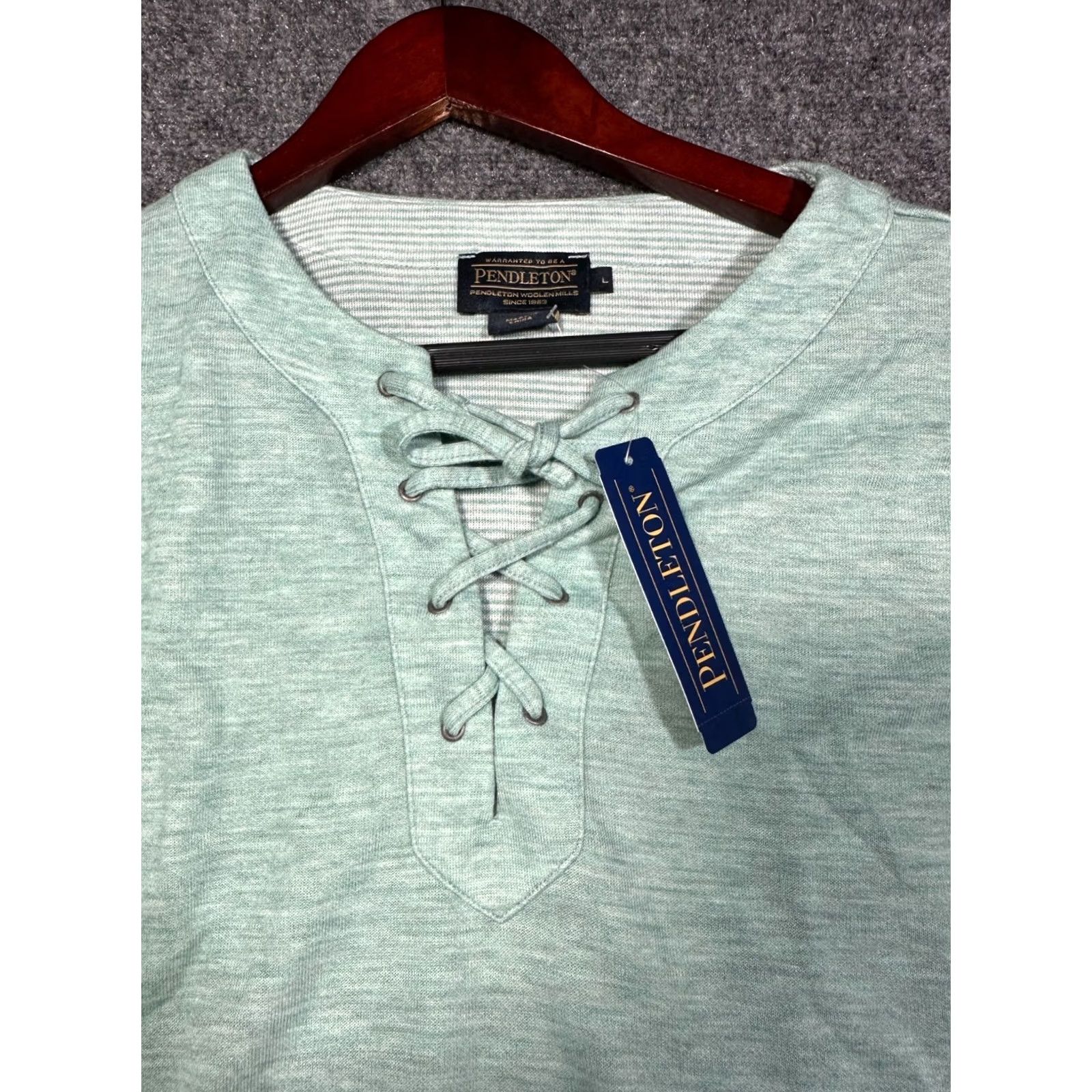 Pendleton Pendleton Womens Large Green Stretch Knit Lace Up Neck V-Neck T-Shirt Short Sleeve Cap Casual Shirt Ladies Regular Fit Size L / US 10 / IT 46 - 6 Thumbnail