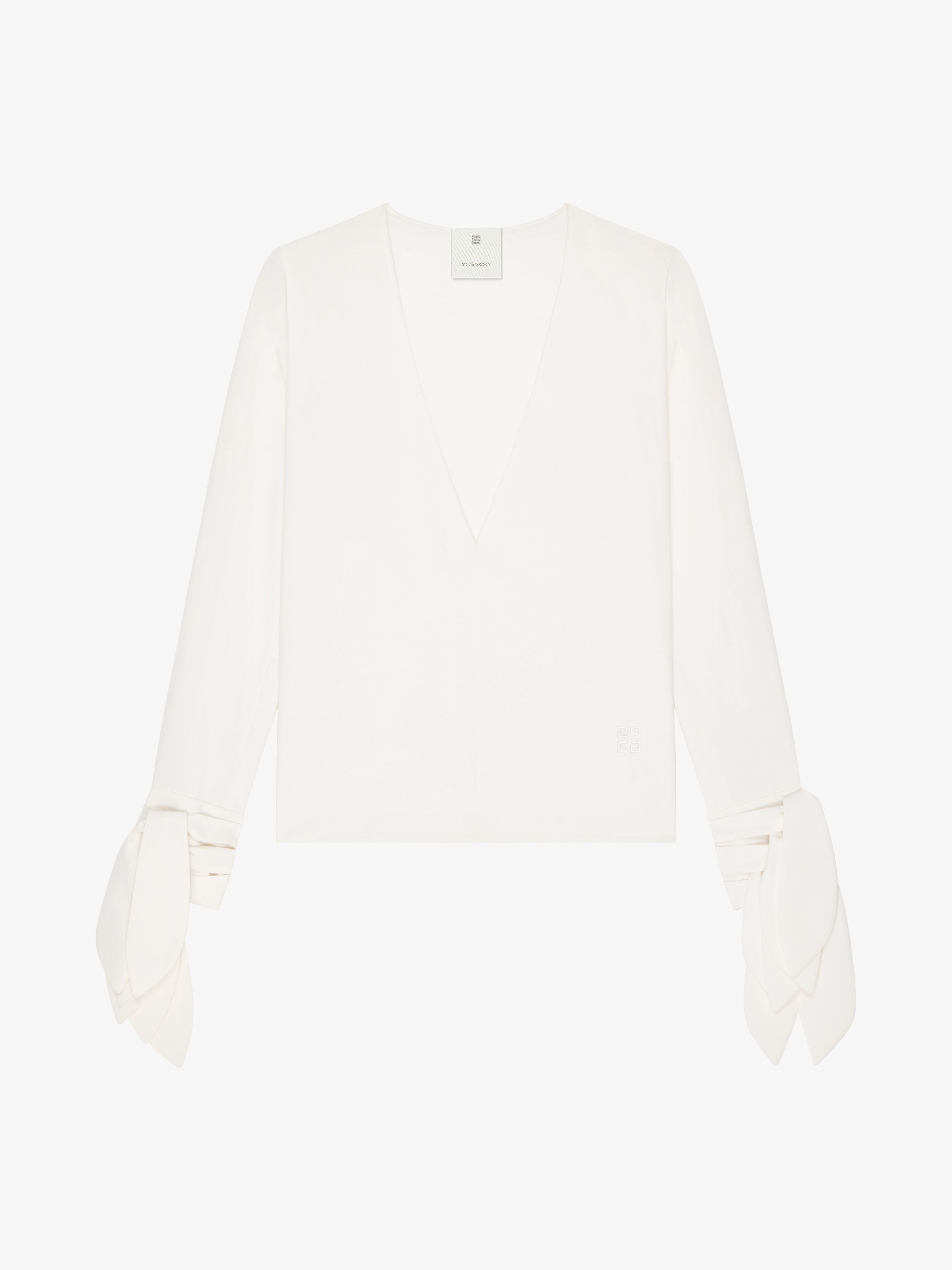 Givenchy o1w1db10326 Deep V-Neck Bow Cuffs Blouse in White Size M / US 6-8 / IT 42-44 - 1 Thumbnail