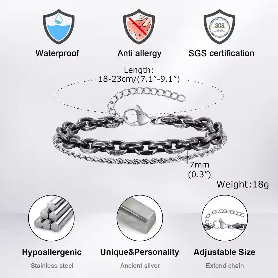 Jewelry × Vintage Stacked Rolo Chain Cuban Link Chain Bracelets Size ONE SIZE - 2 Thumbnail