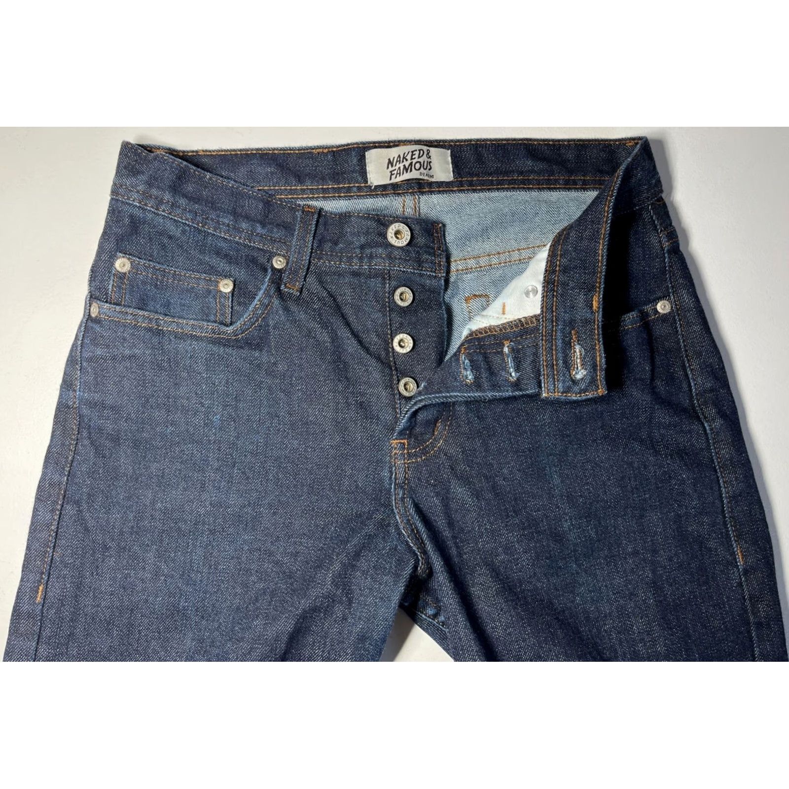 Vintage Naked & Famous Denim Weird Guy Stretch Selvedge Jeans Men’s 30x29 Blue Denim Straight 5-Pocket Authorized Vintage? No - proceed with title only Size US 30 / EU 46 - 5 Thumbnail
