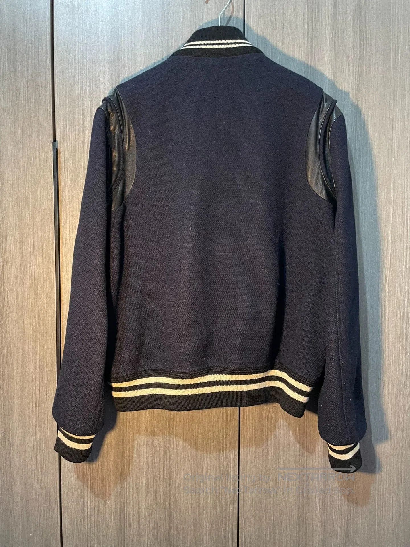 Saint Laurent Paris Saint Laurent Navy Leather Sleeves Varsity Jacket. Size US M / EU 48-50 / 2 - 5 Thumbnail