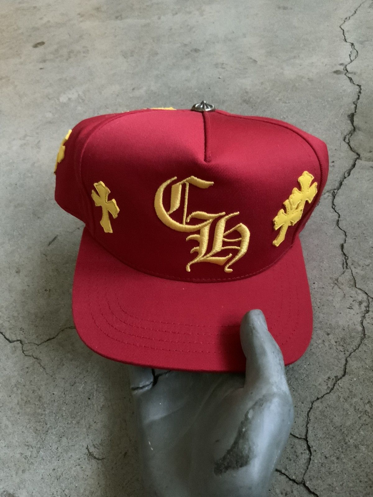 Chrome Hearts CHROME HEARTS YELLOW GOLD LEATHER CROSS PATCH RED CH HAT Size ONE SIZE - 1 Thumbnail