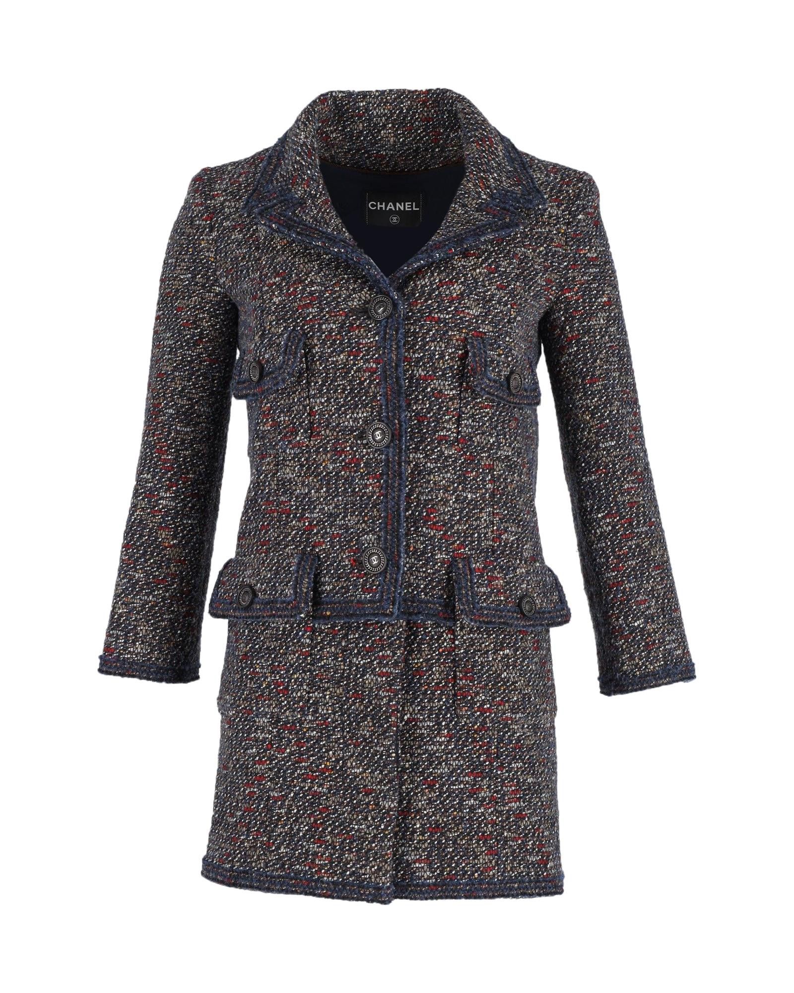 image of Navy Blue Wool Mid-Length Coat By Chanel in Blue/Navy Blue, Women's (Size XS)