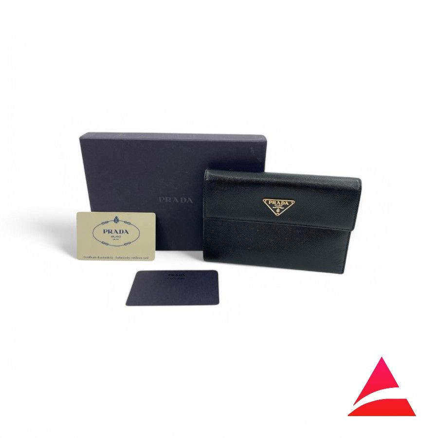 Prada Prada - Trifold Wallet Leather Black Saffiano Triangle Logo