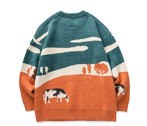 Japanese Brand × Vintage Orange Vintage Cow Print Knit Sweater Size US L / EU 52-54 / 3 - 2 Thumbnail