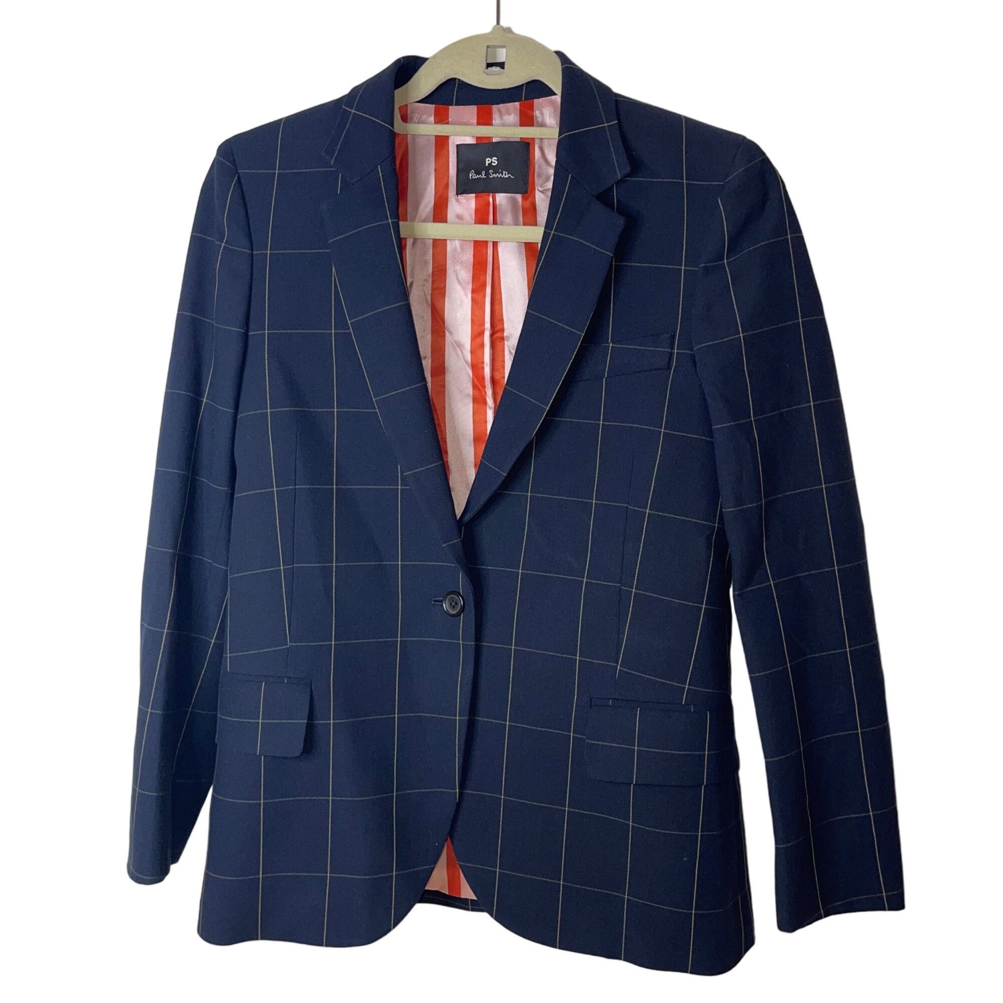 Image of Paul Smith Womens Blazer Jacket Size 38 Blue Check Pockets