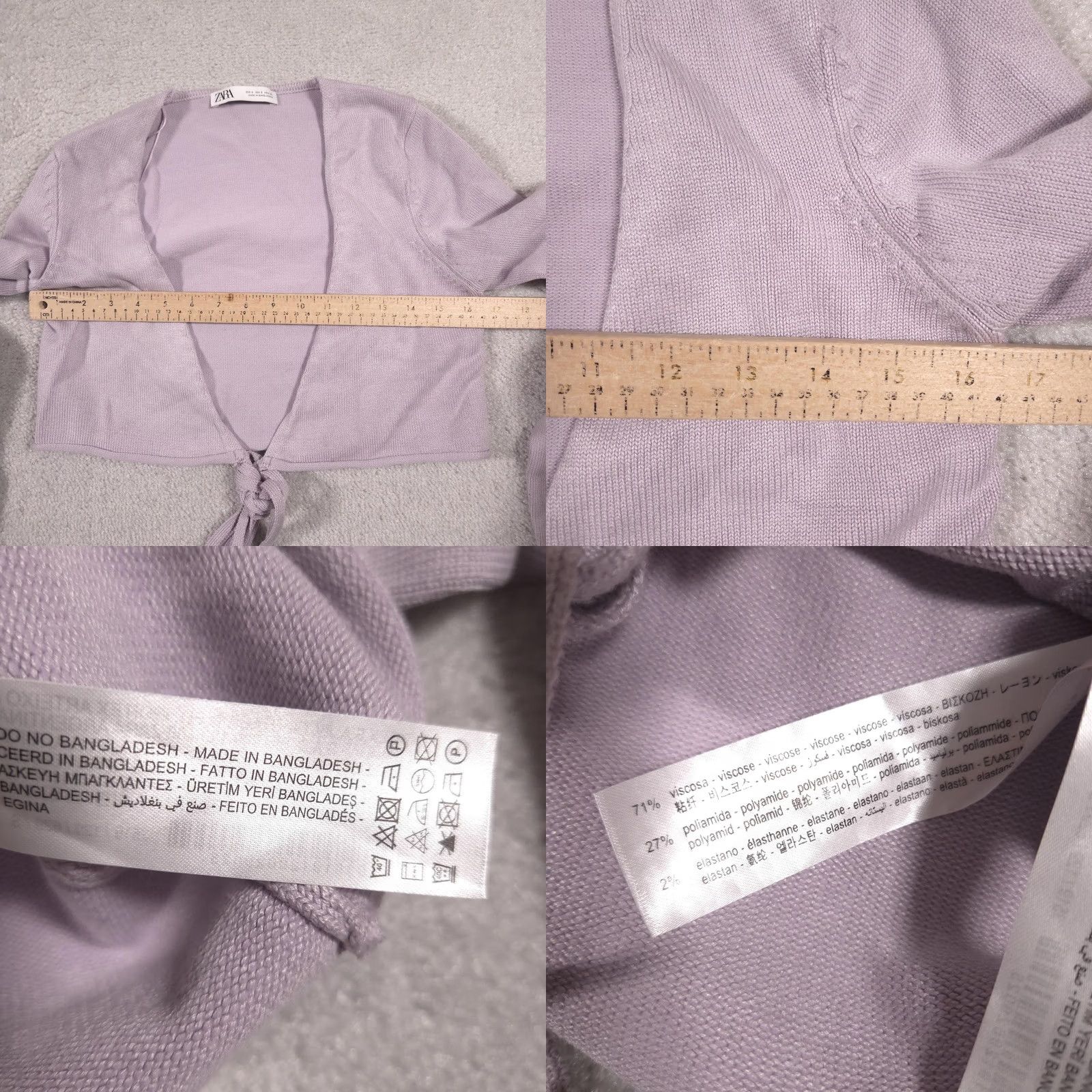 Zara VINTAGE Zara Cardigan Sweater Womens Small Purple Tie Front Cropped Lightweight Top Size S / US 4 / IT 40 - 8 Thumbnail