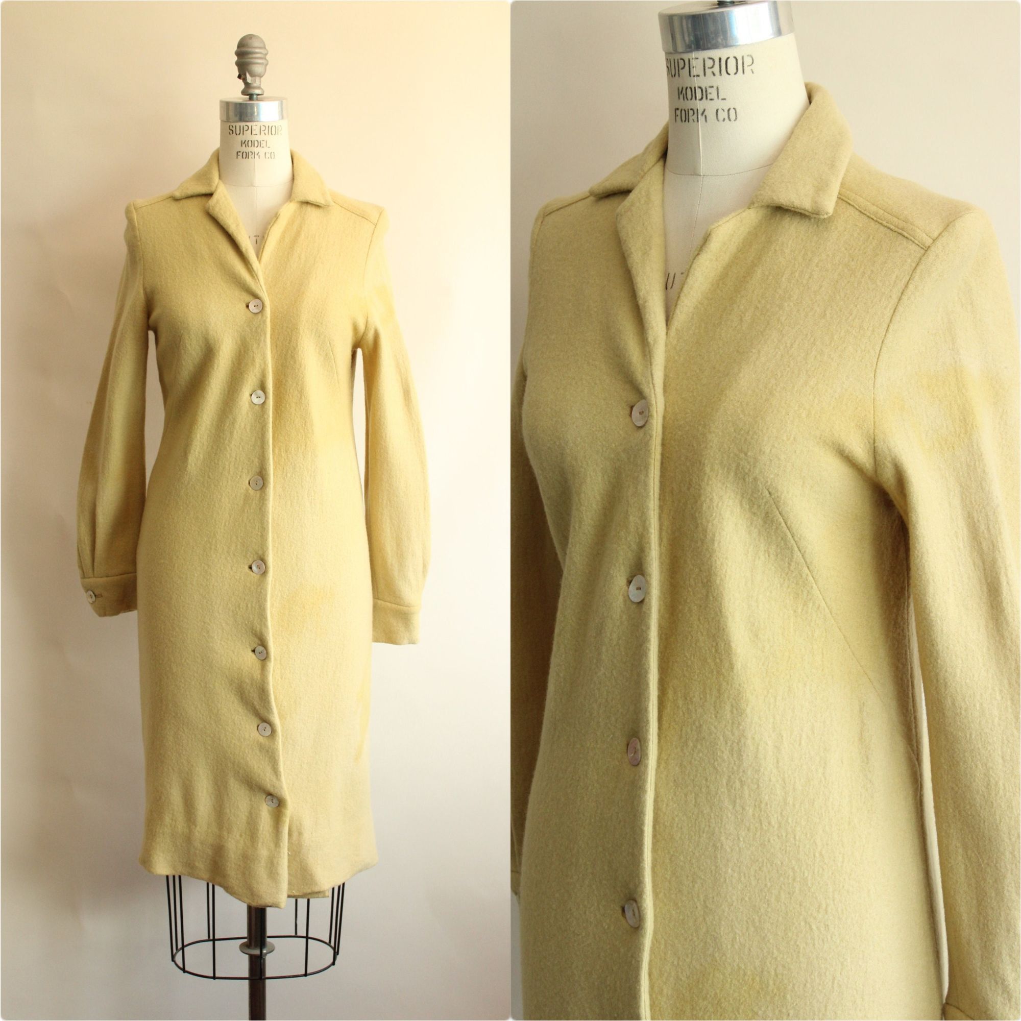 Vintage Vintage 1960s Coat Dress, Fred Roithschild Yellow Wool Size M / US 6-8 / IT 42-44 - 1 Thumbnail