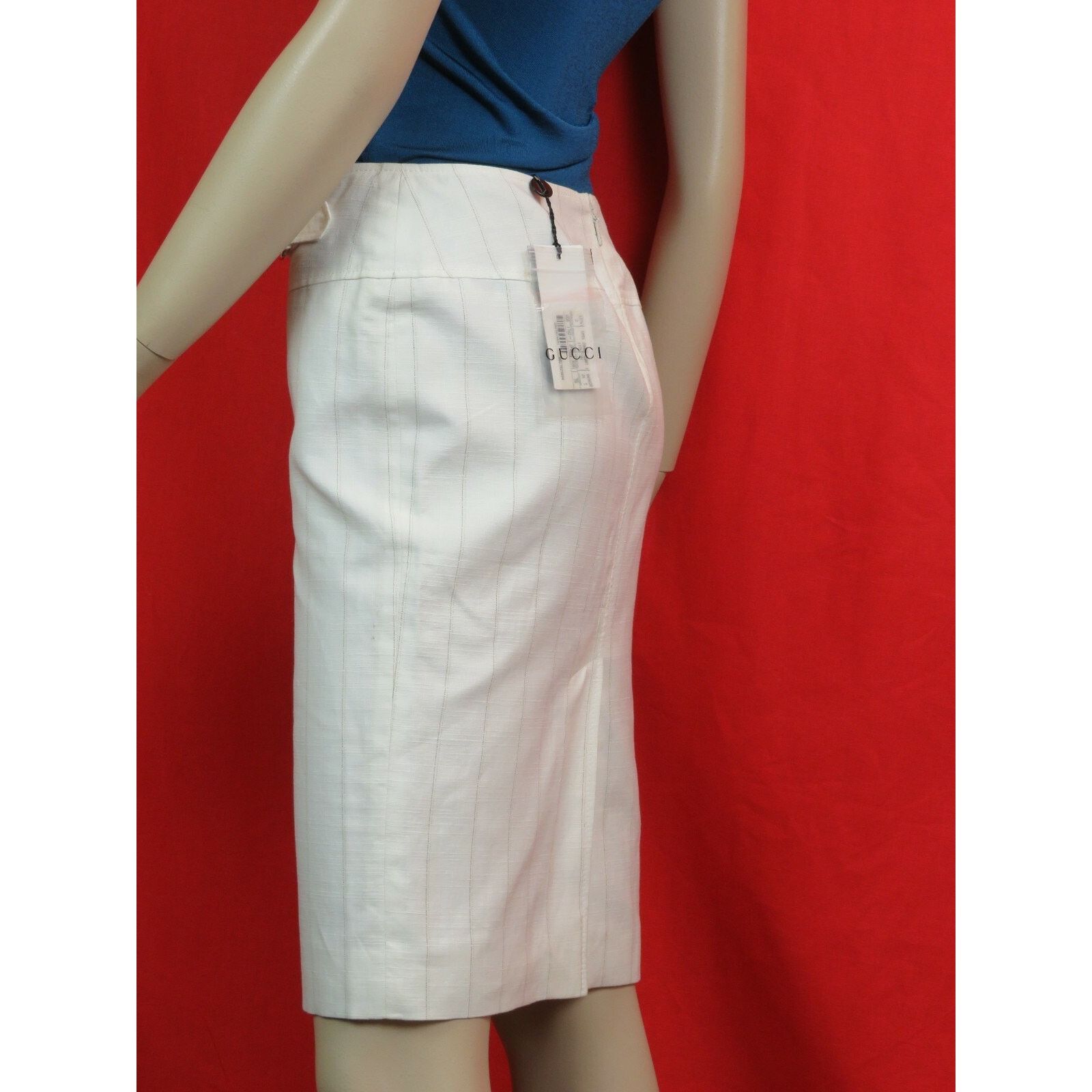 Gucci GUCCI 170277 WHITE LINEN BELTED 2 X BUCKLES SKIRT 38 $695 IT Size 26" / US 2 / IT 38 - 5 Thumbnail