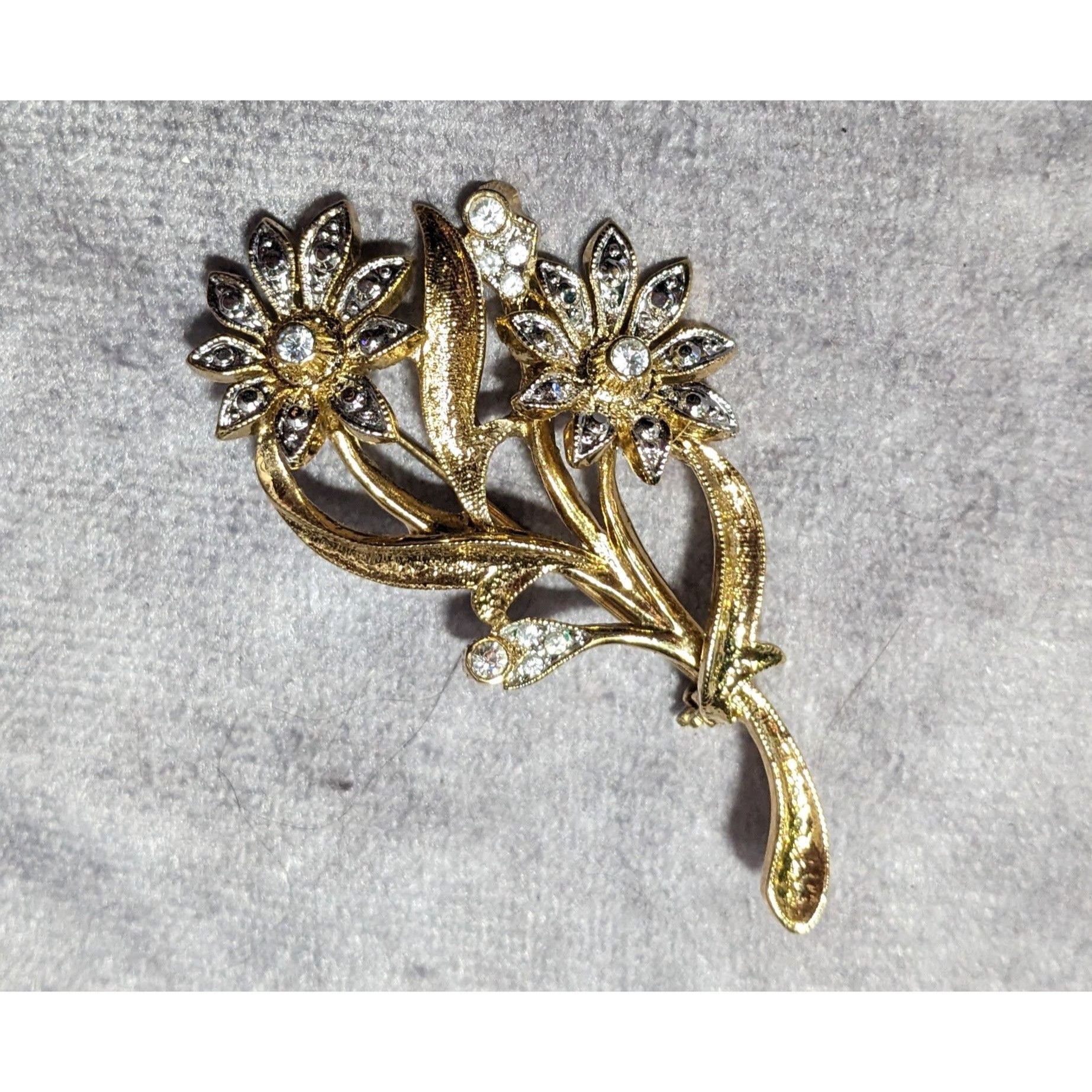 Other Vintage Floral Silver And Gold Tone Rhinestone Brooch Size ONE SIZE - 6 Thumbnail