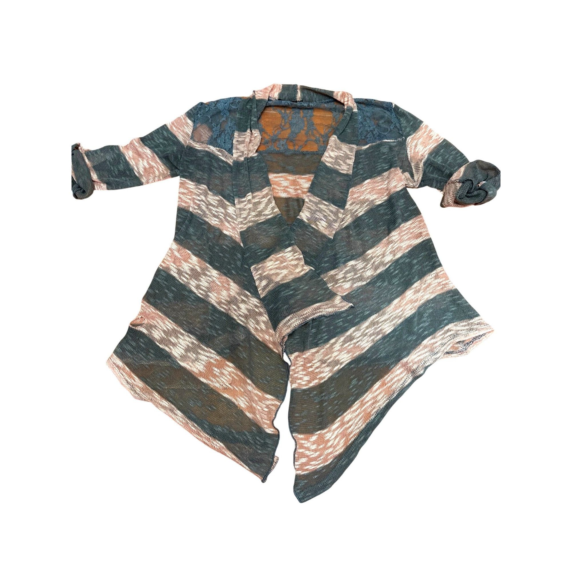 Other CCC Striped Lace Back Open Cardigan Roll Up Sleeves Waterfal Size M / US 6-8 / IT 42-44 - 5 Thumbnail