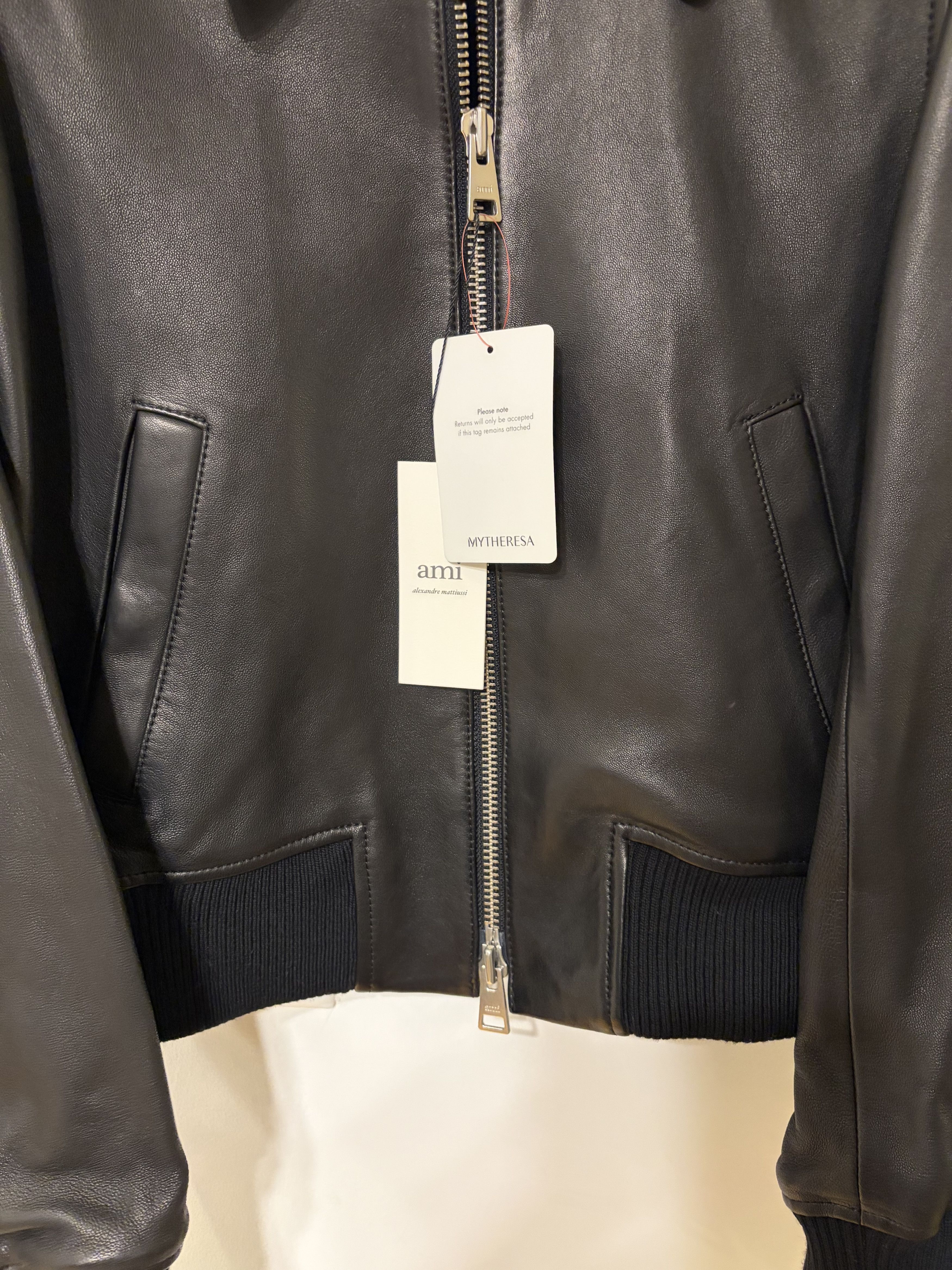 AMI AMI Paris Black Lambskin Leather Bomber Jacket – Size S NWT Size US S / EU 44-46 / 1 - 5 Thumbnail