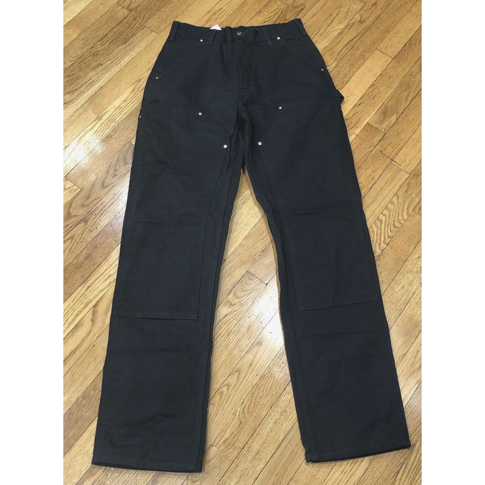 Carhartt VINTAGE Carhartt Carpenter Pants Black 31 x 34 Loose Original Fit 90s Workwear Denim Canvas Straight Leg USA 7 Pocket Double Knee Size US 31 - 2 Thumbnail