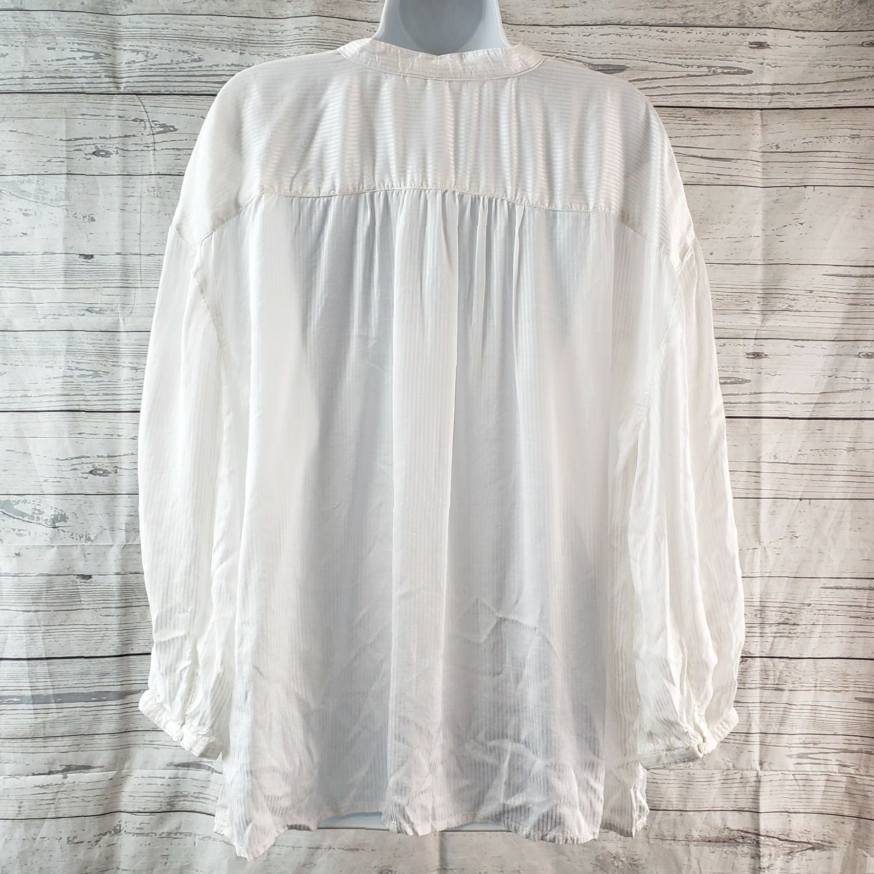 Treasure & Bond Treasure & Bond Womens Popover Blouse Shirt L White Stripe V-Neck Sheer Viscose Size L / US 10 / IT 46 - 4 Thumbnail