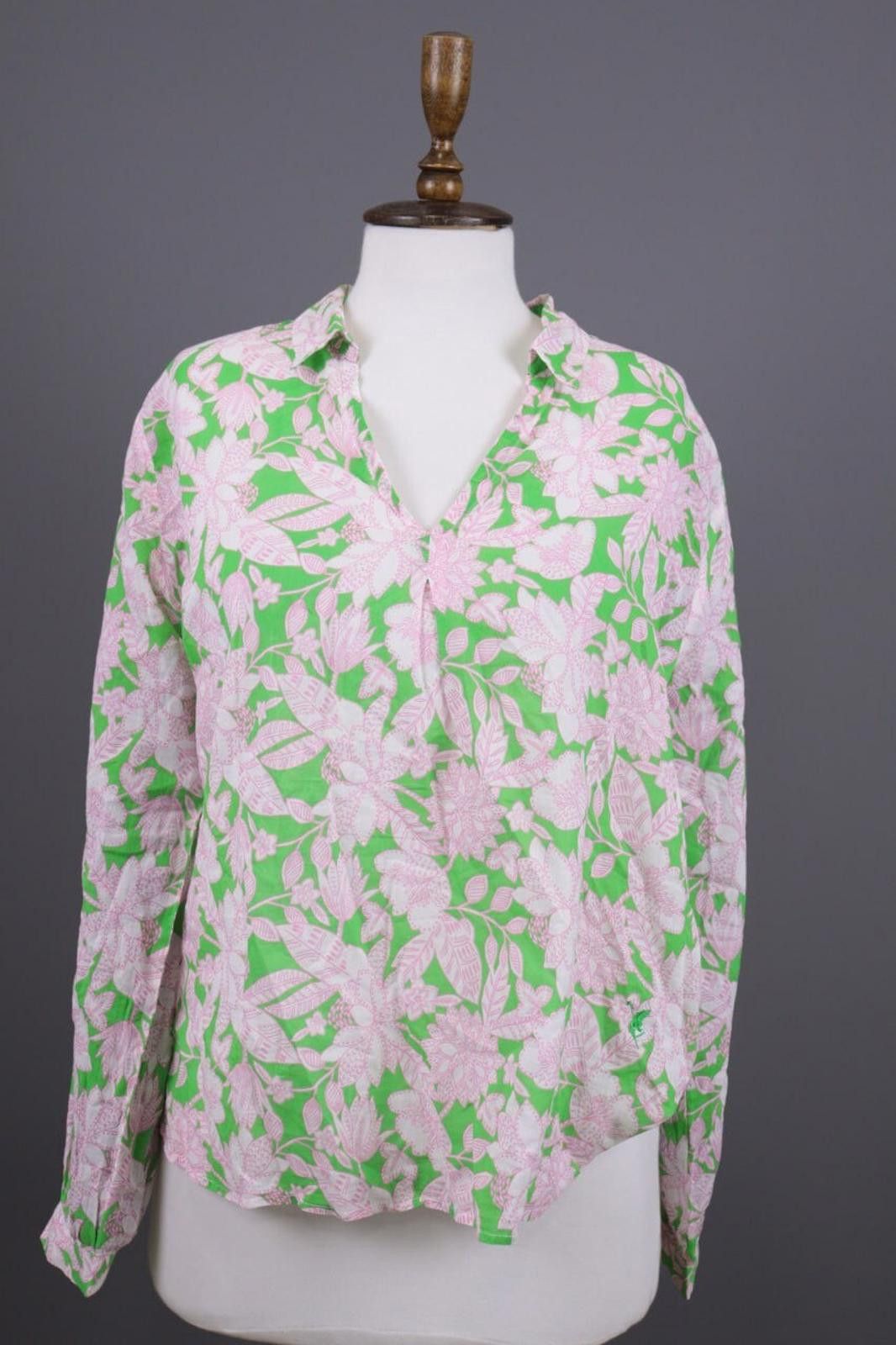 Designer Emily Van Den Bergh Green Floral V-Neck Blouse Shirt Size 42 Size M / US 6-8 / IT 42-44 - 1 Thumbnail