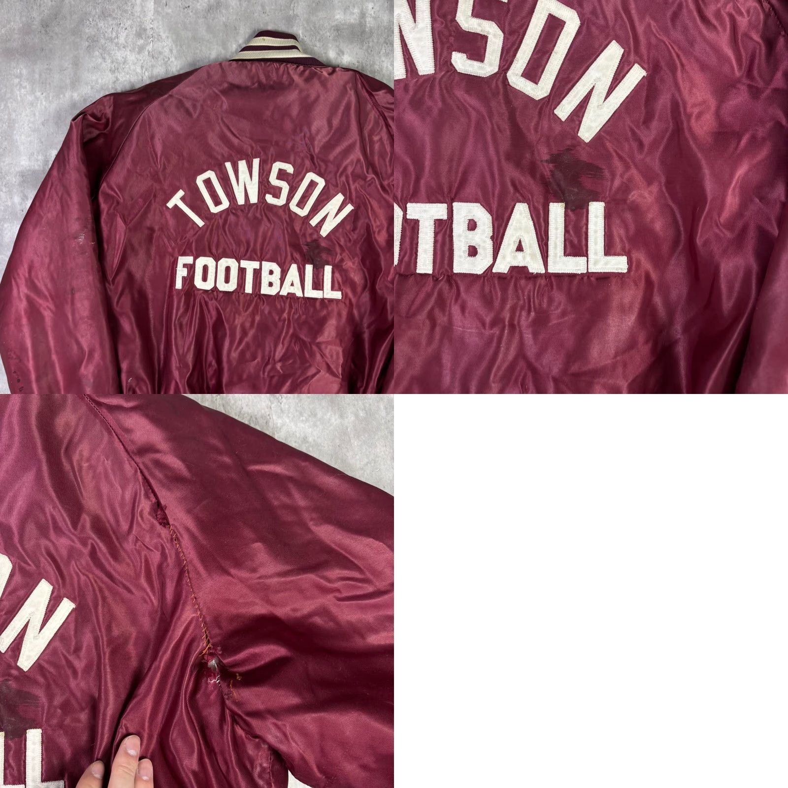 Vintage VINTAGE Butwin Towson Football Satin Varsity Jacket Mens XL Maroon Made in USA Size US XL / EU 56 / 4 - 9 Thumbnail