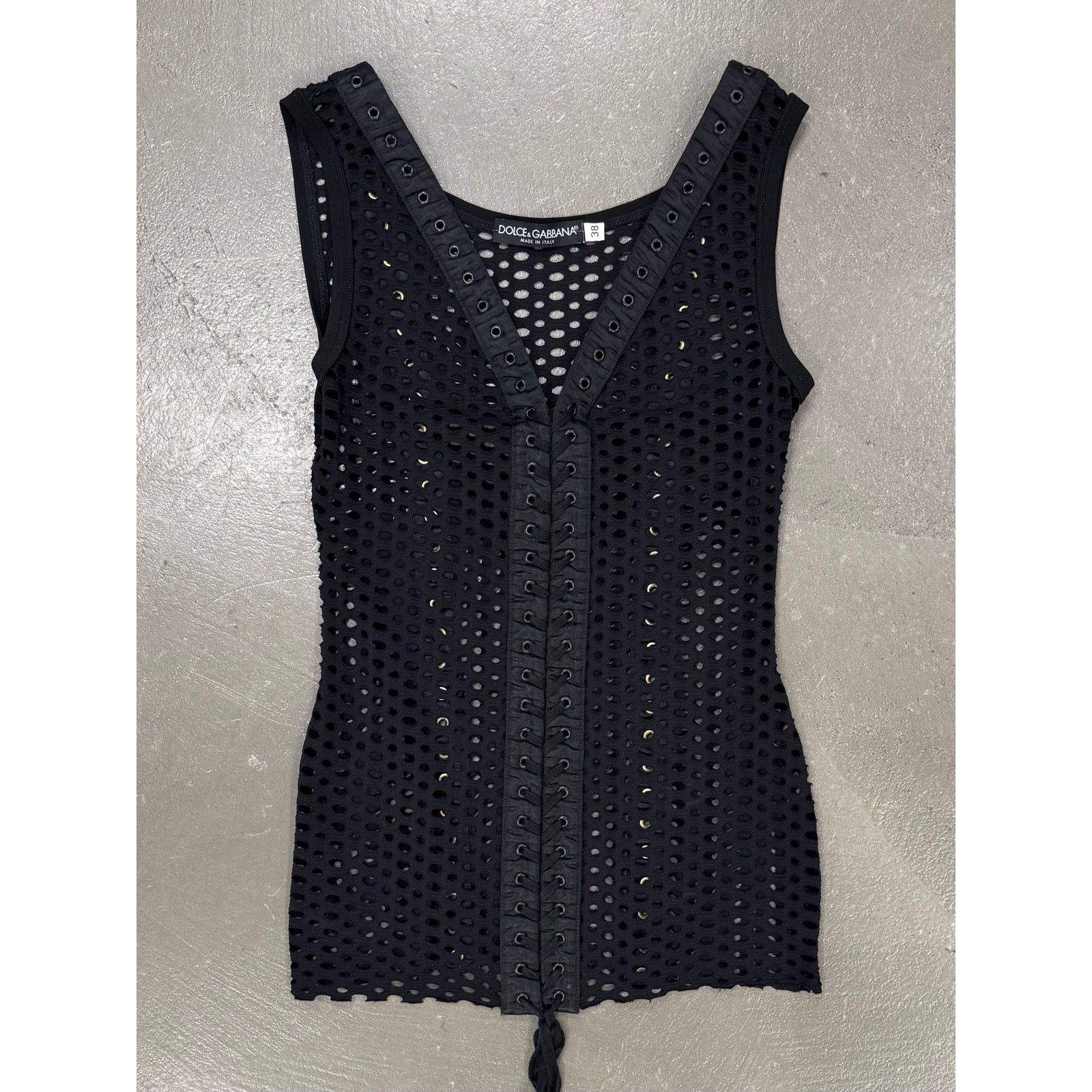 Dolce & Gabbana S/S2003 Dolce & Gabbana fishnet bondage lace-up tank top Size XS / US 0-2 / IT 36-38 - 2 Thumbnail