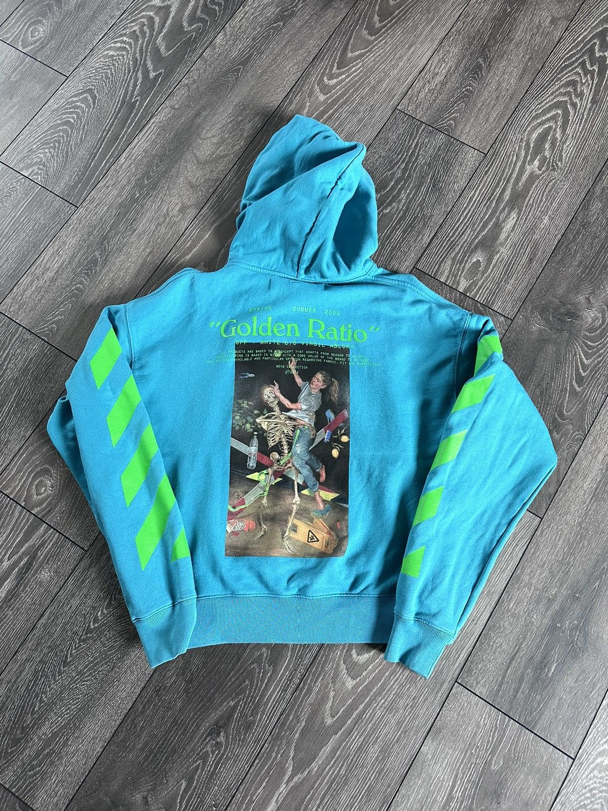 image of Off White Golden Ratio Pascal Painting Boxy Hoodie Turqoise in Blue, Men's (Size Small)