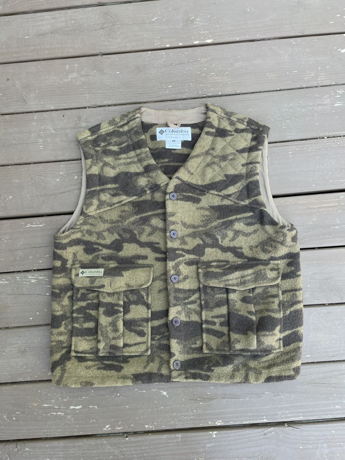 image of Vintage Columbia Camo Wool Vest, Men's (Size XL)
