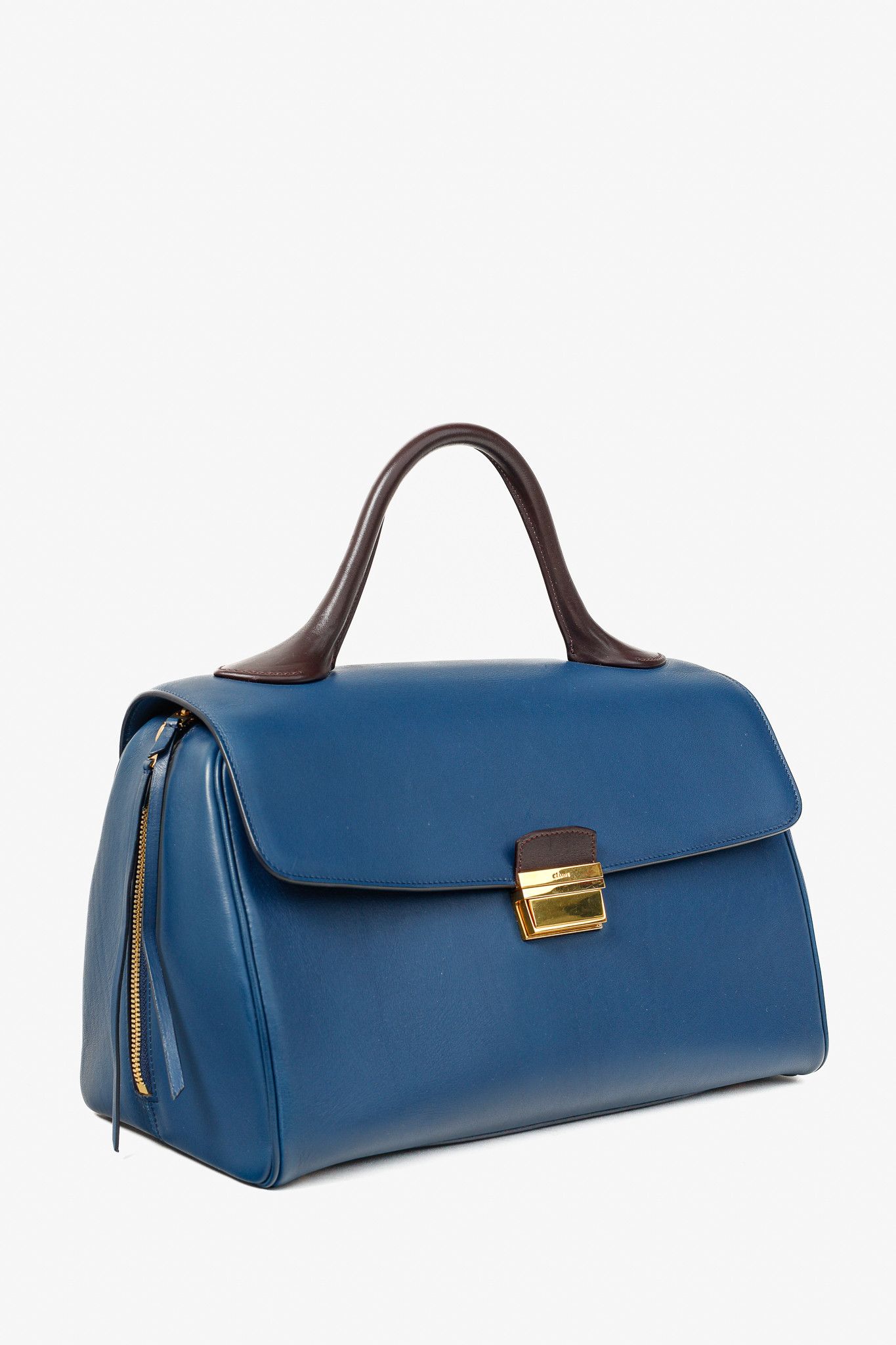 Celine Celine AW/14 Top Handle Blue Leather Brown-Trim Bag Size ONE SIZE - 2 Thumbnail