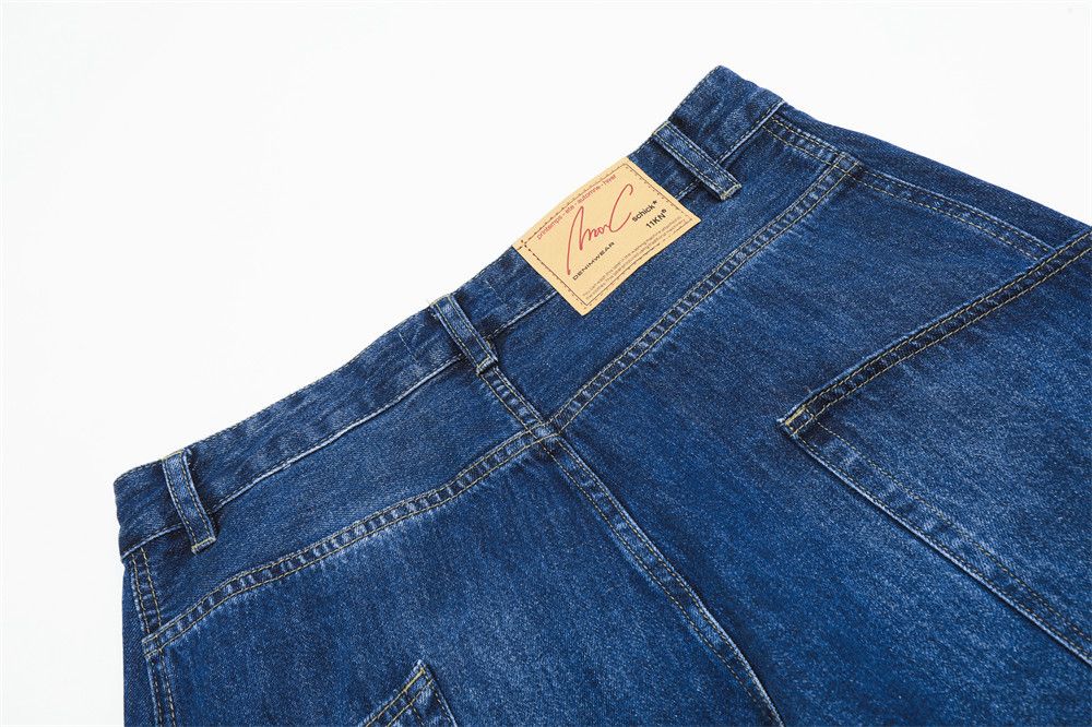 Men's workwear high street patchwork scimitar loose jeans