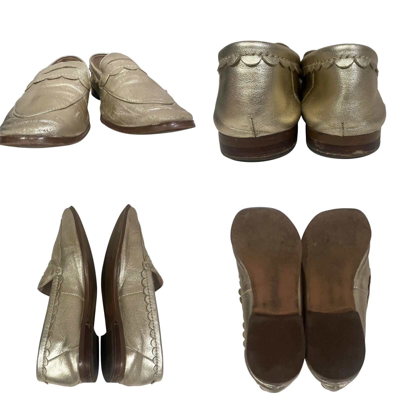Banana Republic Banana Republic Metallic Gold Loafers Womens 7.5 Slip-On Scalloped Penny Size US 8 / IT 38 - 8 Thumbnail
