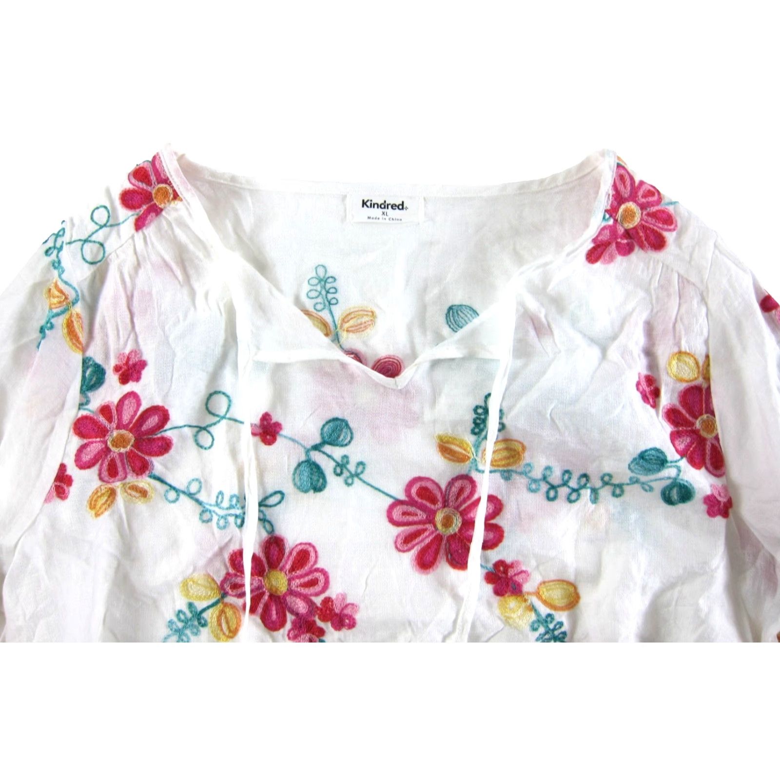Vintage Kindred Blouse 3/4 Sleeve Tunic XL Pink Floral Embroidered Women V-Neck Pullover Polyester Vintage No Size XL / US 12-14 / IT 48-50 - 4 Thumbnail