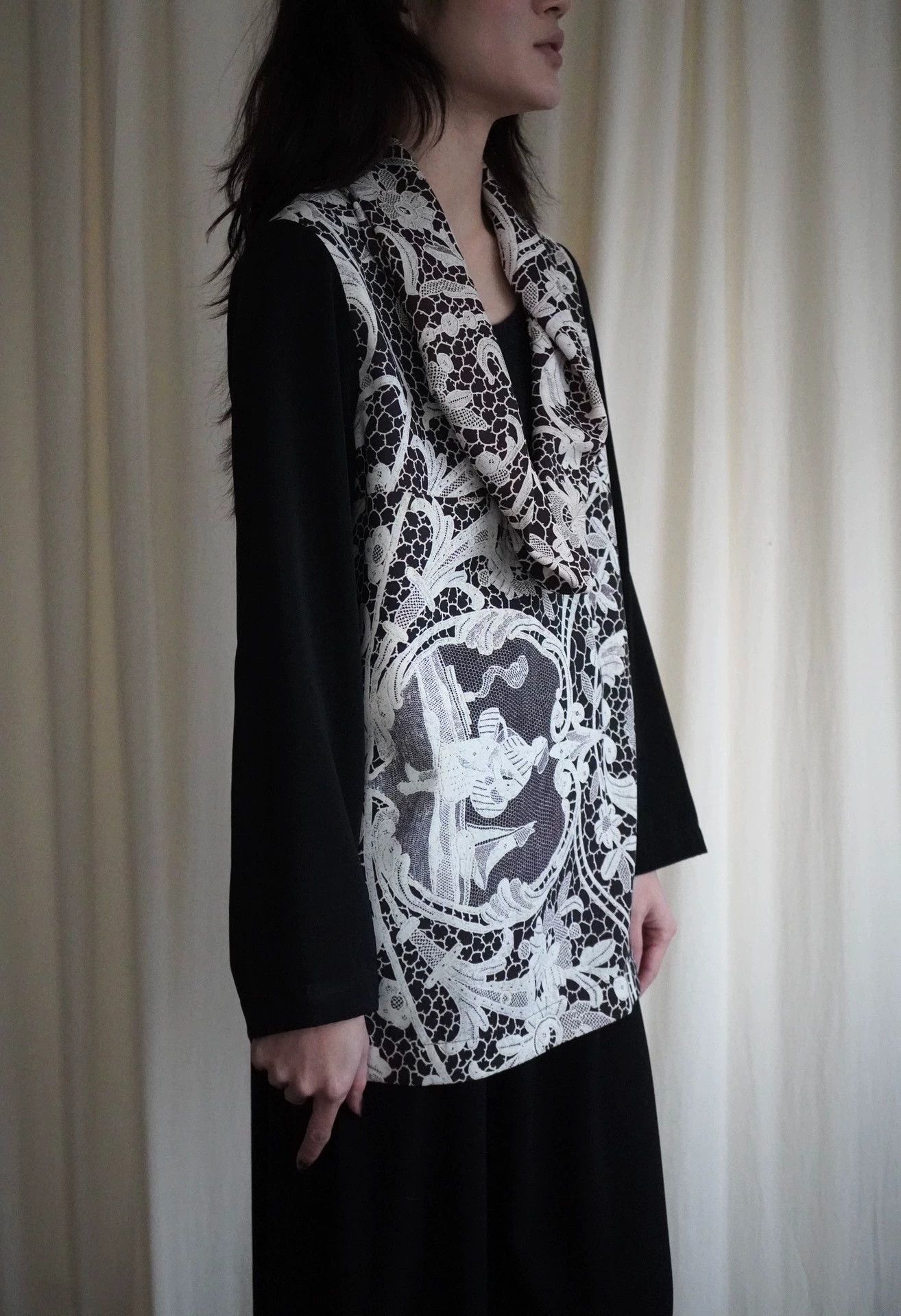 Comme des Garcons COMME des GARCONS 1996ss tricot Printed Lace Draped Neck Top Size M / US 6-8 / IT 42-44 - 4 Thumbnail