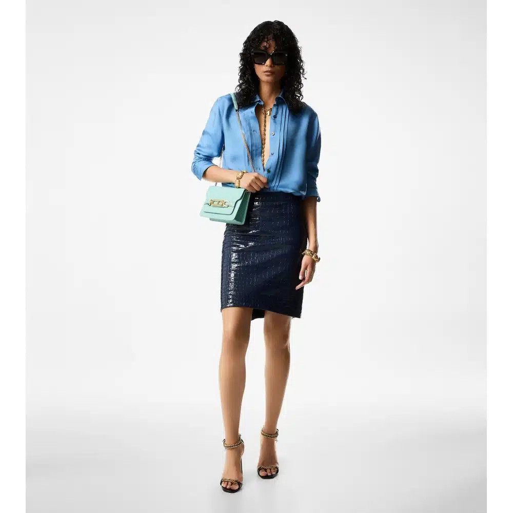 Tom Ford o1w1db10525 GCL871 Goat Leather Skirt in Blue Size 26" / US 2 / IT 38 - 3 Thumbnail
