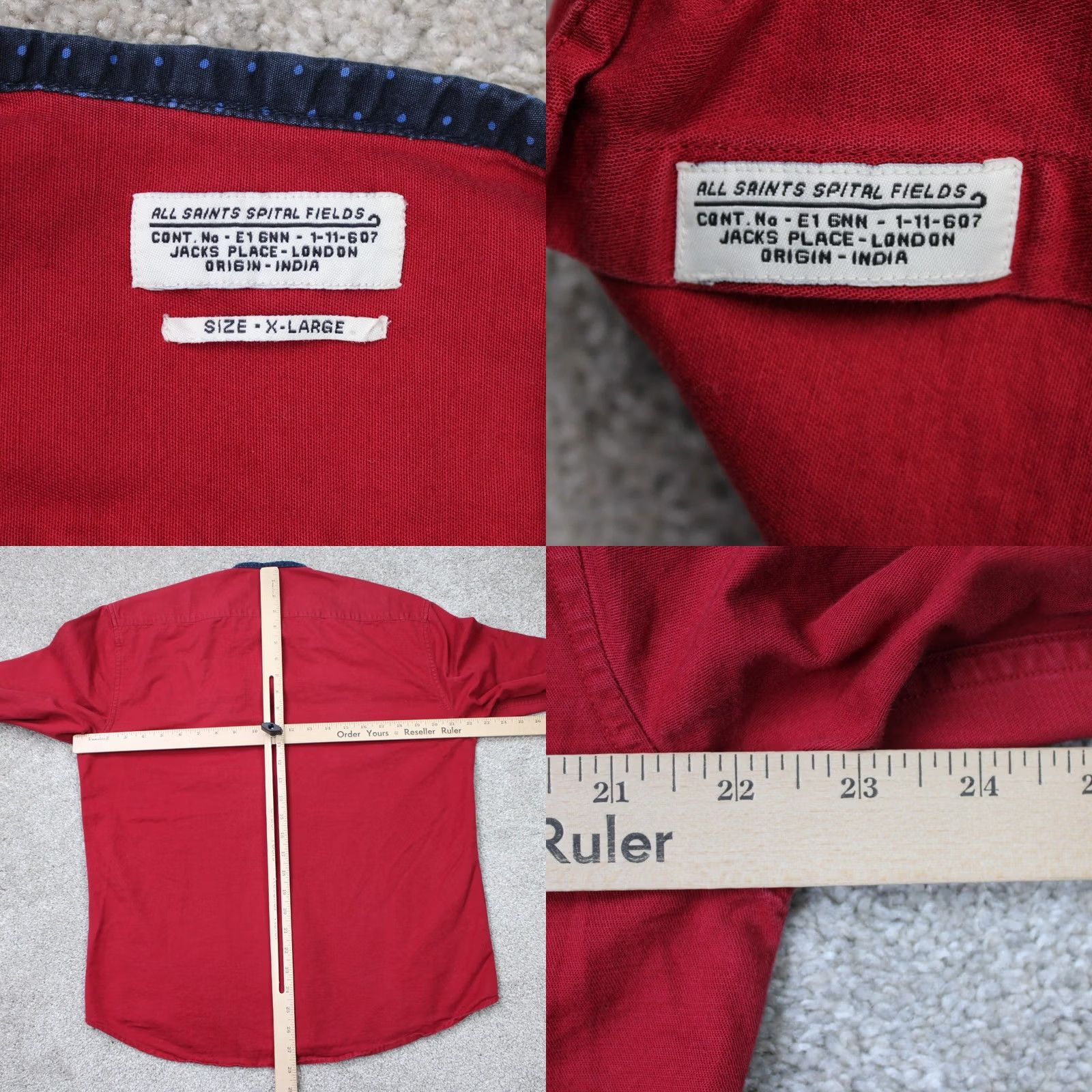 Allsaints All Saints Red Shirt Men XL Long Sleeve Button Spital Fields Pocket Collar Size US XL / EU 56 / 4 - 8 Thumbnail