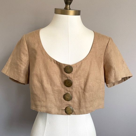 NICHOLAS Nicholas Taupe Linen Crop Top - 10 Size L / US 10 / IT 46 - 9 Thumbnail