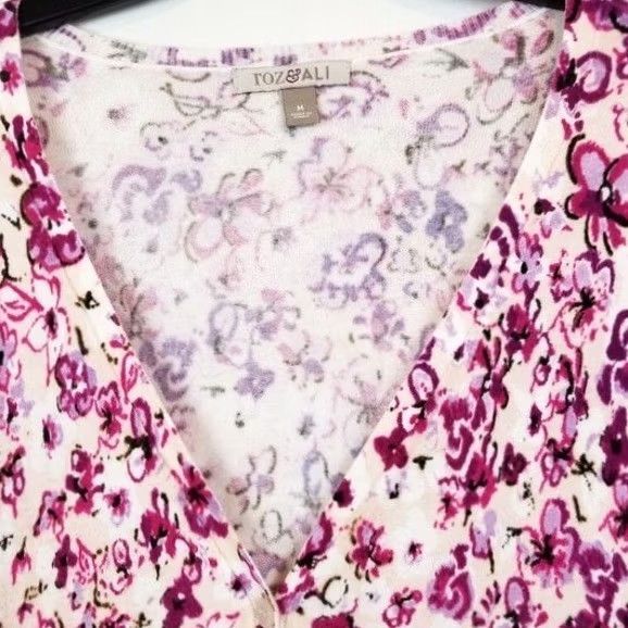 Pinko Roz & Ali Cardigan Medium Pink Floral Button Front 3/4 Sleeve Cottagecore Womens Size M / US 6-8 / IT 42-44 - 3 Thumbnail