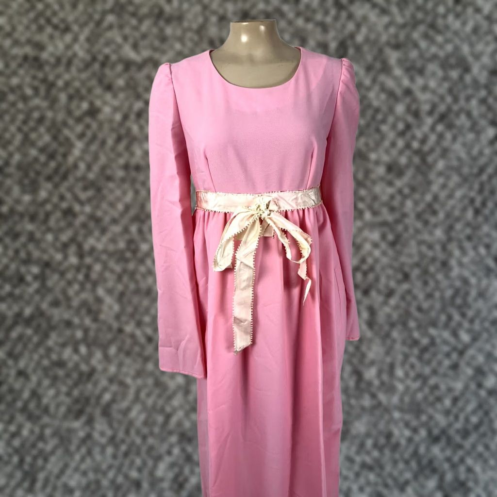 Bell VINTAGE Handmade Women's Maxi Dress Pink 1970s Bell Sleeves Polyester Party Hippy 56" SH to Hem Women S Small Dresses Size 4XL / US 24-26 - 1 Thumbnail