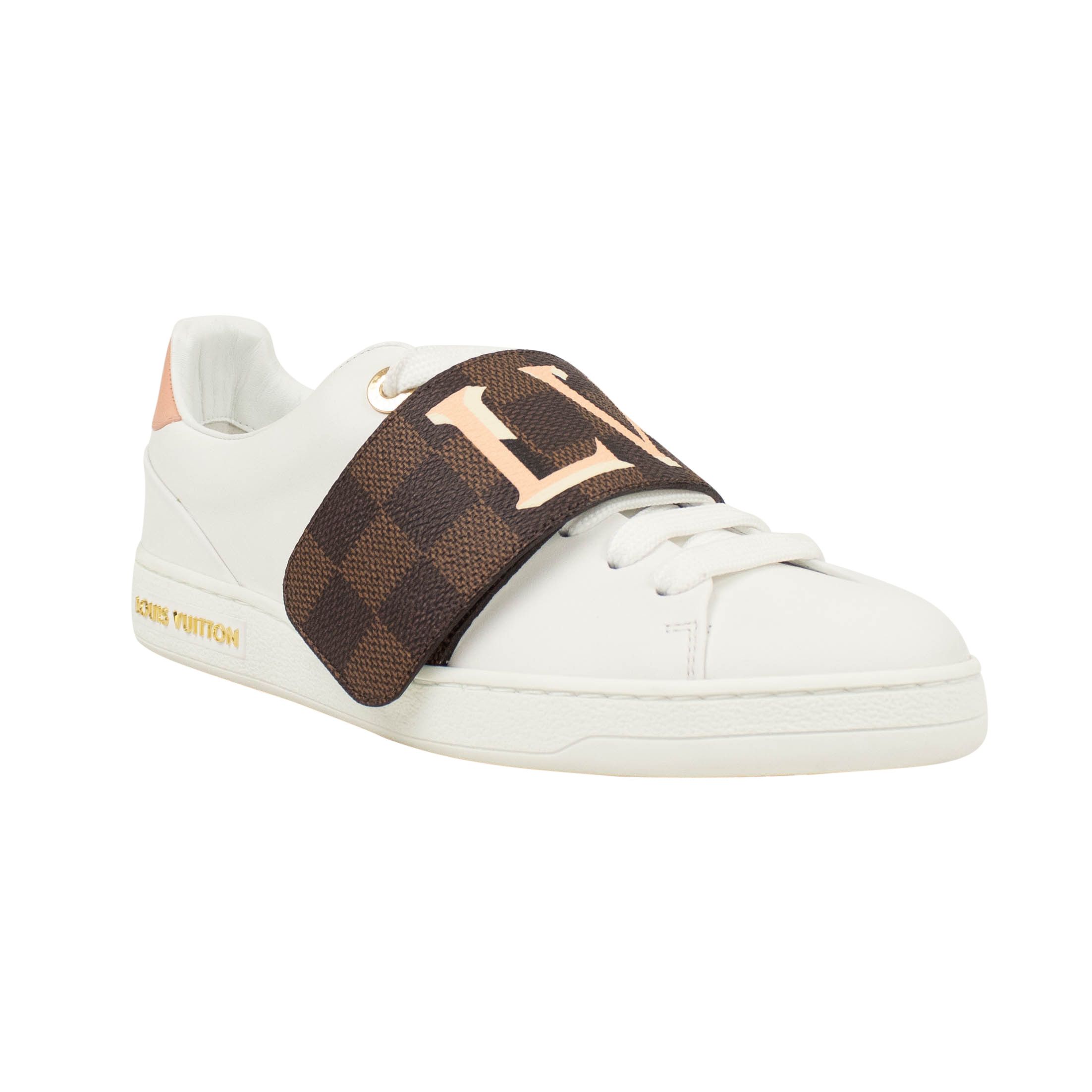 Image of Louis Vuitton White/brown Pink Logo Front Row Sneakers, Women's (Size 6)