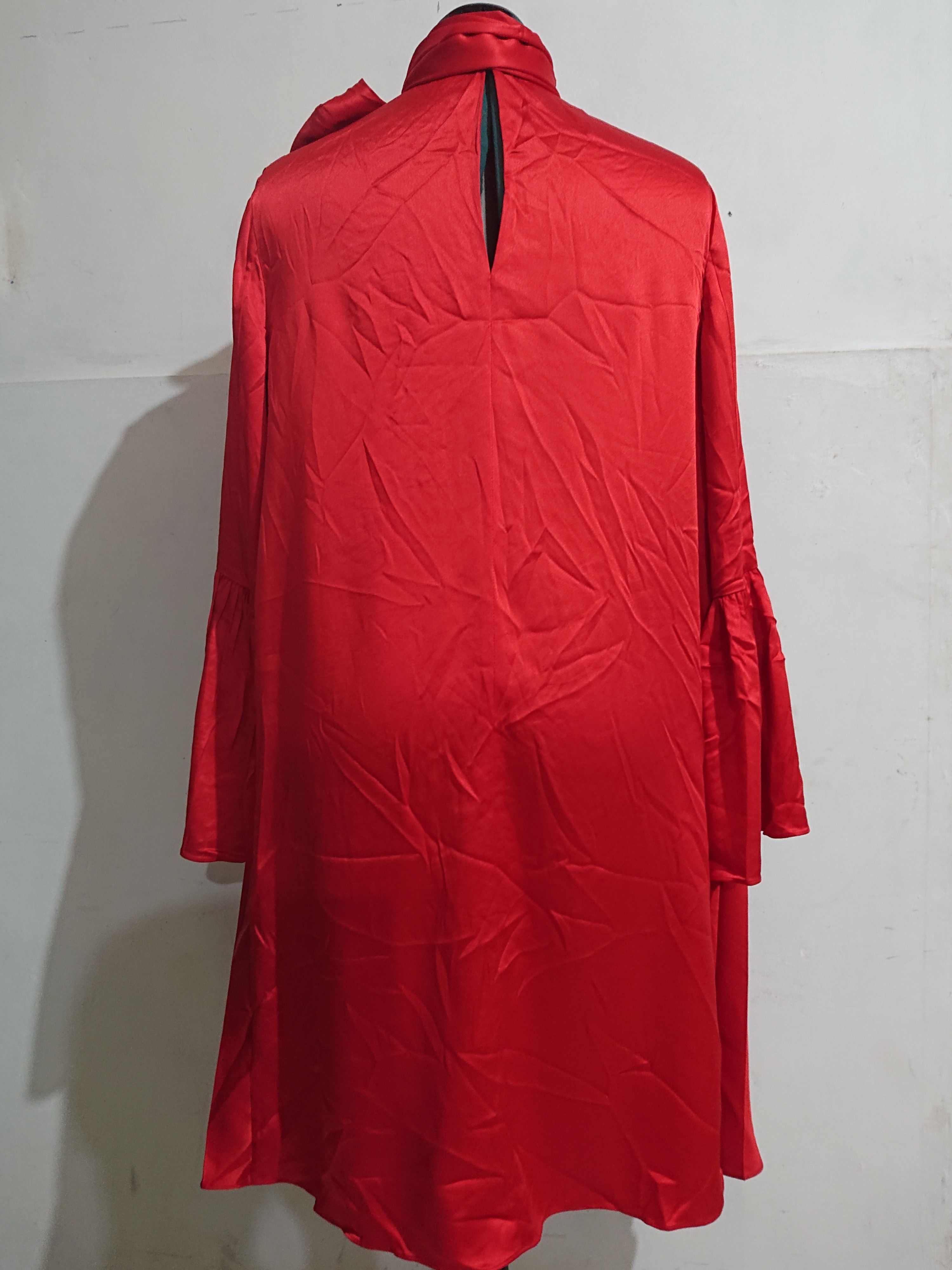 Fendi FENDI Pleat-side Tie-neck Satin Mini Dress In Red Size M / US 6-8 / IT 42-44 - 3 Thumbnail