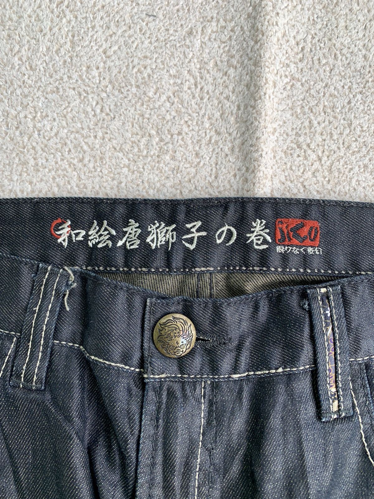 Japanese Brand × Vintage Vtg 00s japanese Zizo Bosatsu embroidered Art Denim Pants Size US 34 / EU 50 - 5 Thumbnail