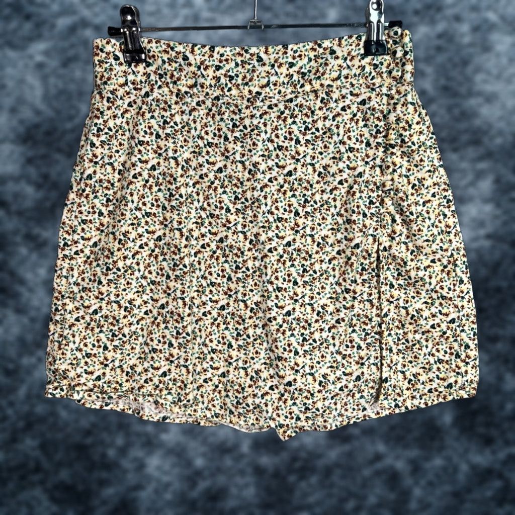 Zara ZARA Skirt Wrap Womens Short Multicolor Floral Linen Viscose — Adult M — White/Color Mix? [Color known: Multicolor] Size 32" / US 10 / IT 46 - 1 Thumbnail