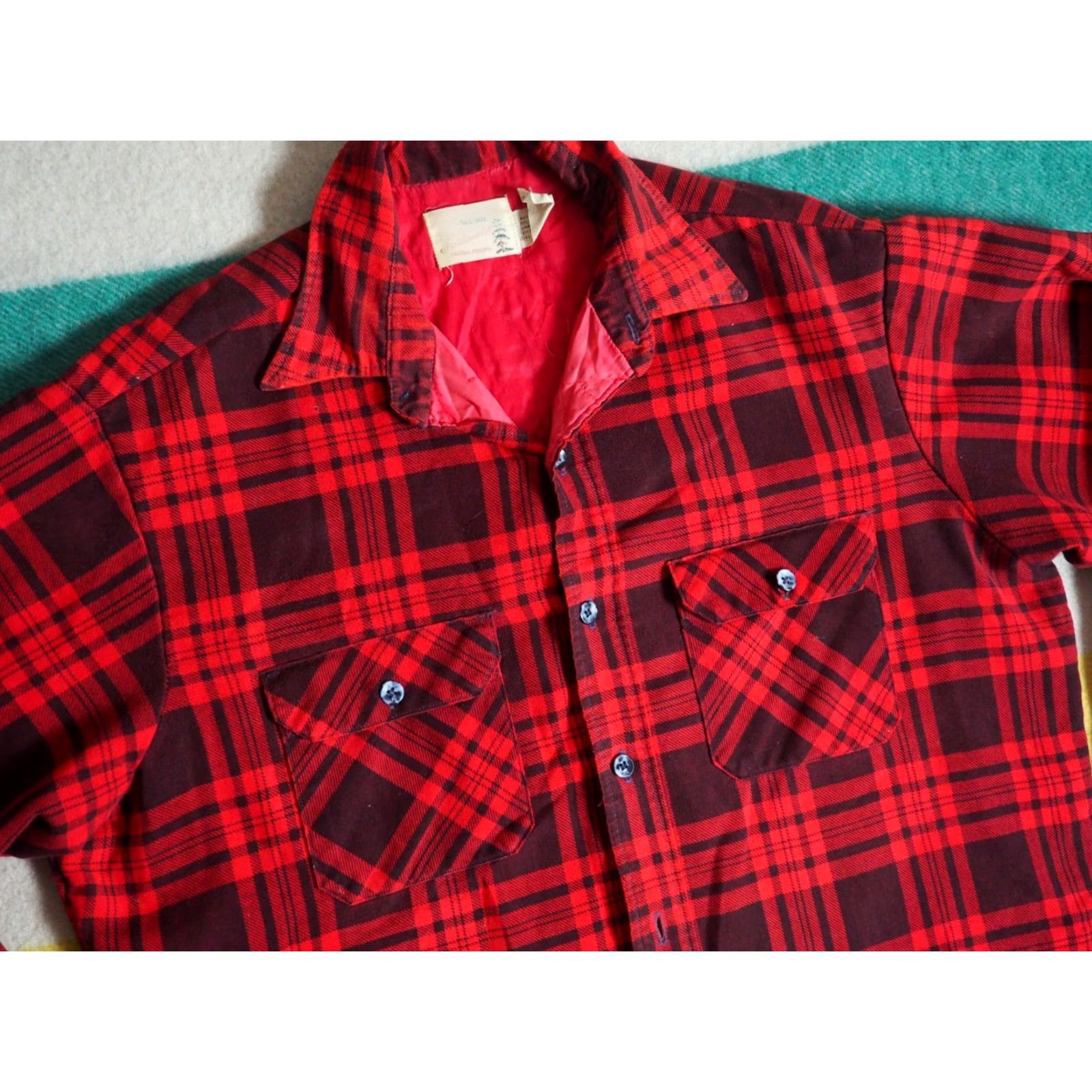 Sears VTG Sears Fieldmaster Red Black Grunge Printed Quilted Flannel Shirt Mens XL Size US XL / EU 56 / 4 - 2 Thumbnail