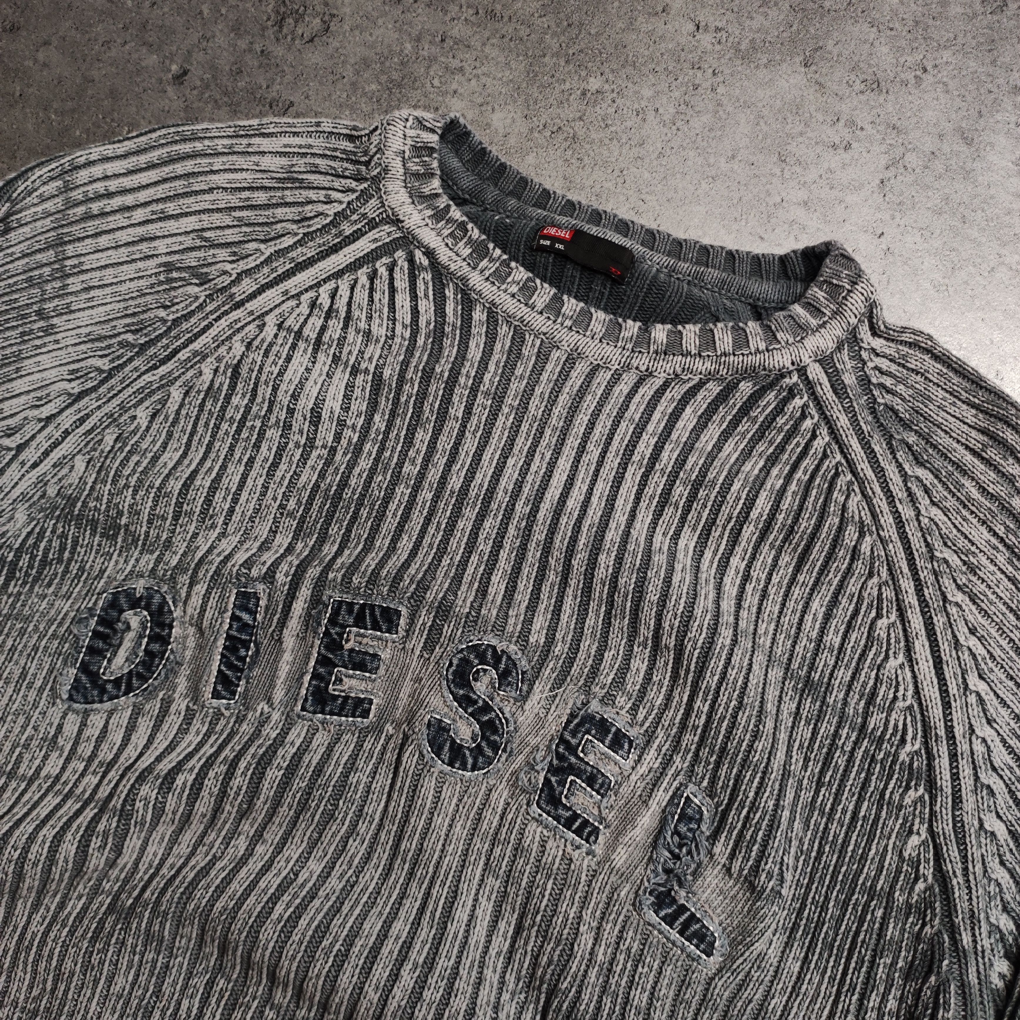 Diesel RARE Archive Y2k Dark Gray Denim Logo Diesel Knit Sweater Size US XXL / EU 58 / 5 - 5 Thumbnail
