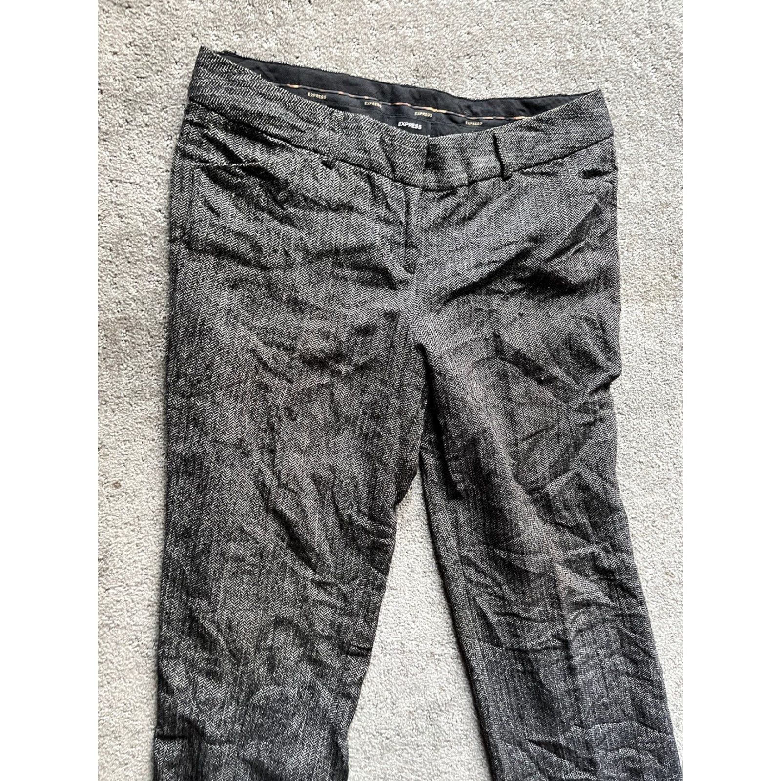 Express Express Editor Dress Pants Womens Size 8 Flared Tweed Black White Lined Pockets Slim Front Flat Front Business Casual Travel Vintage No Size 30" / US 8 / IT 44 - 2 Thumbnail