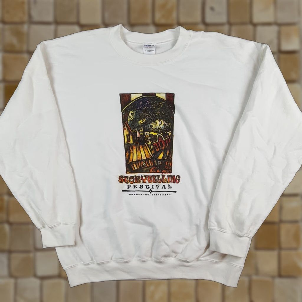 Gildan VINTAGE Gildan Sweatshirt Mens Pullover Crewneck L White 90s Art College Music Festival Shirt Size US L / EU 52-54 / 3 - 1 Thumbnail