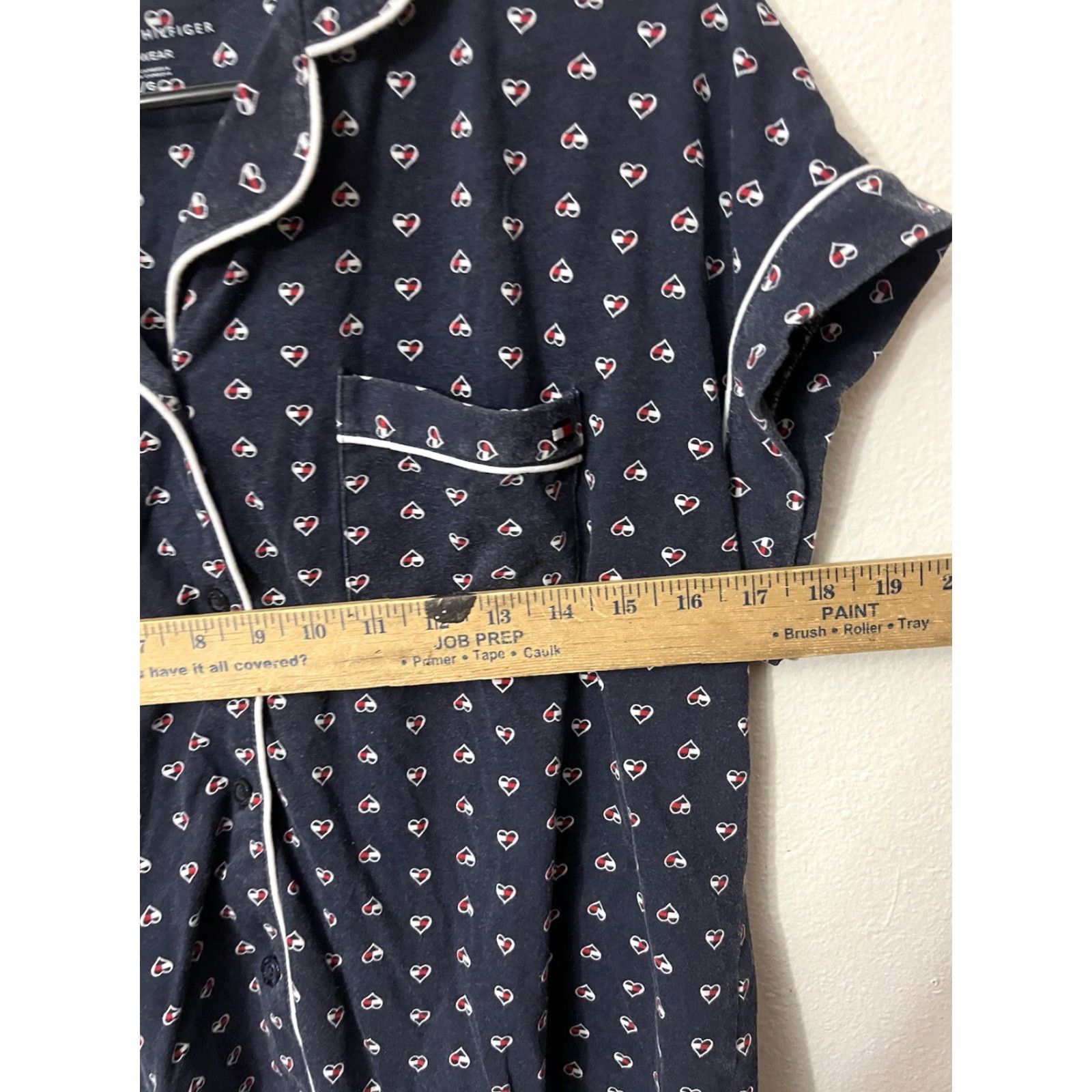 Tommy Hilfiger Tommy Hilfiger Pajama Top Women Large Blue Logo Hearts Print Short Sleeve Button Closure Cotton Polyester Nightwear Lounge Wear Ladies L Size L / US 10 / IT 46 - 5 Thumbnail