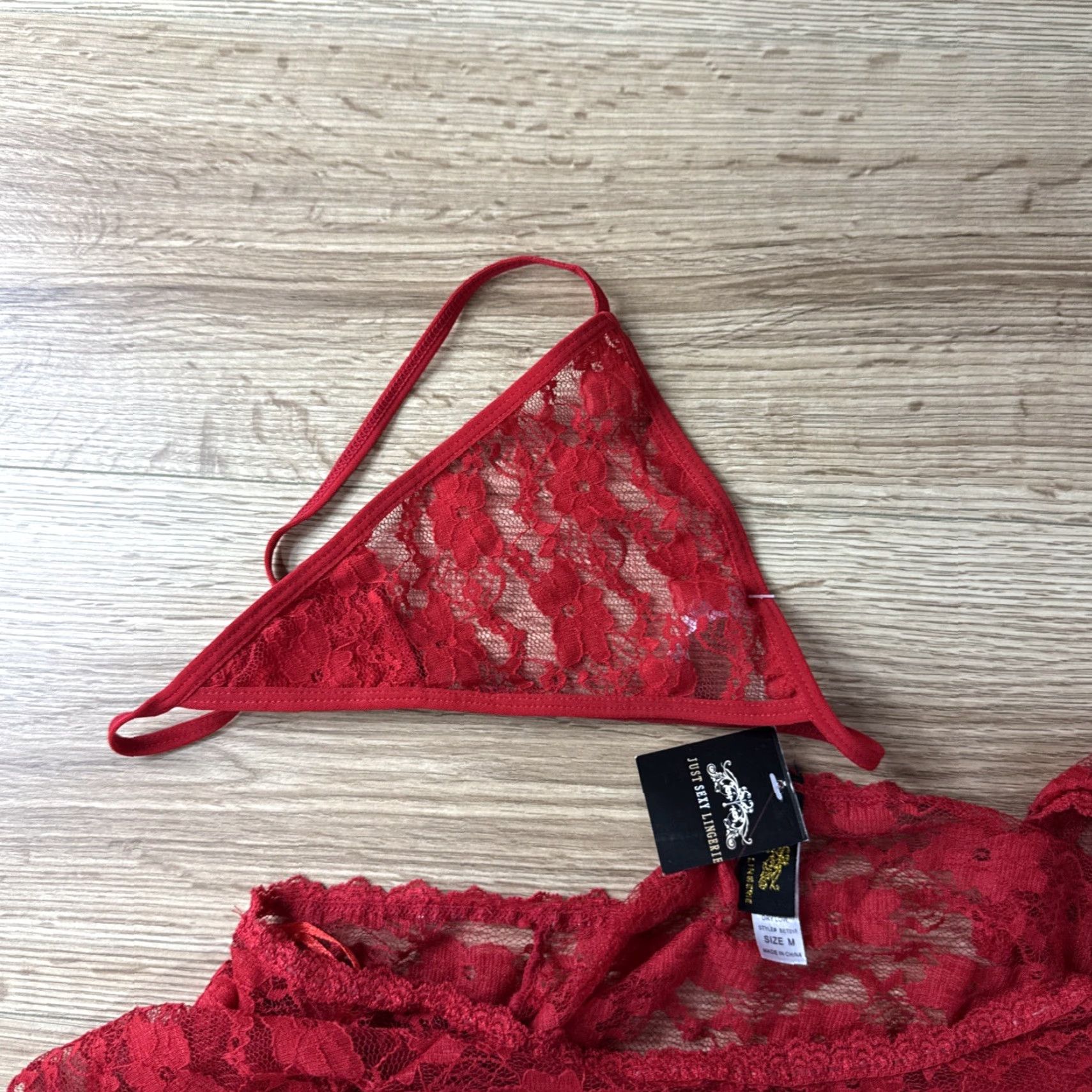 Vintage VINTAGE Just Sexy Shirt Chemise Red Lace Set Size M Adult Womens Nightie Thong Lace Sheer Nightwear Size ONE SIZE - 3 Thumbnail