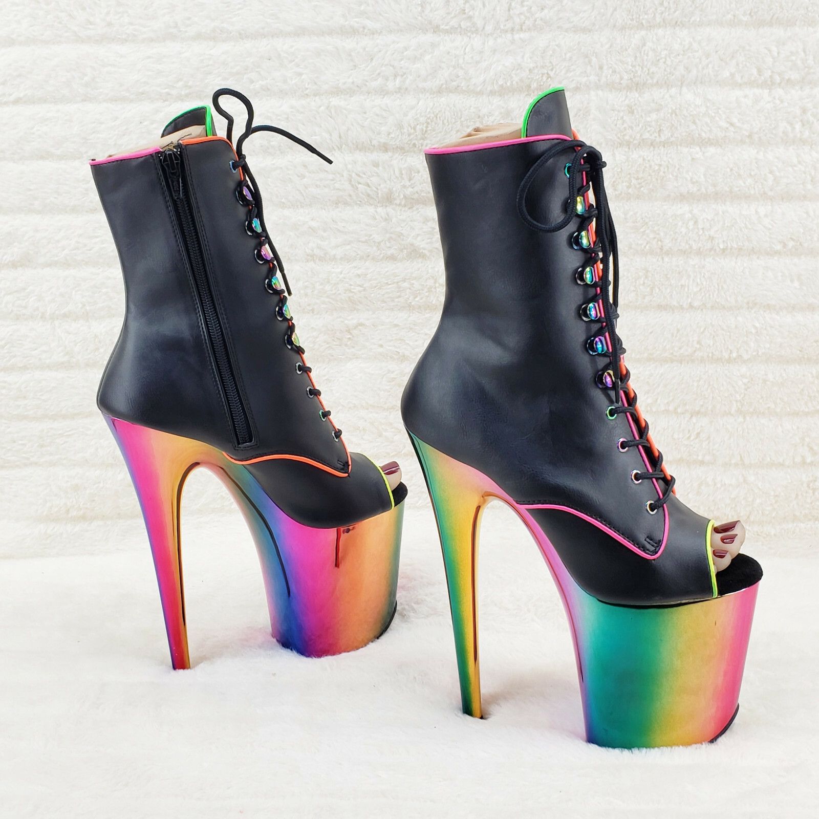 Other Flamingo 1021RC Rainbow Chrome 8" Heels Platform Neon Trim A Size US 10 / IT 40 - 5 Thumbnail