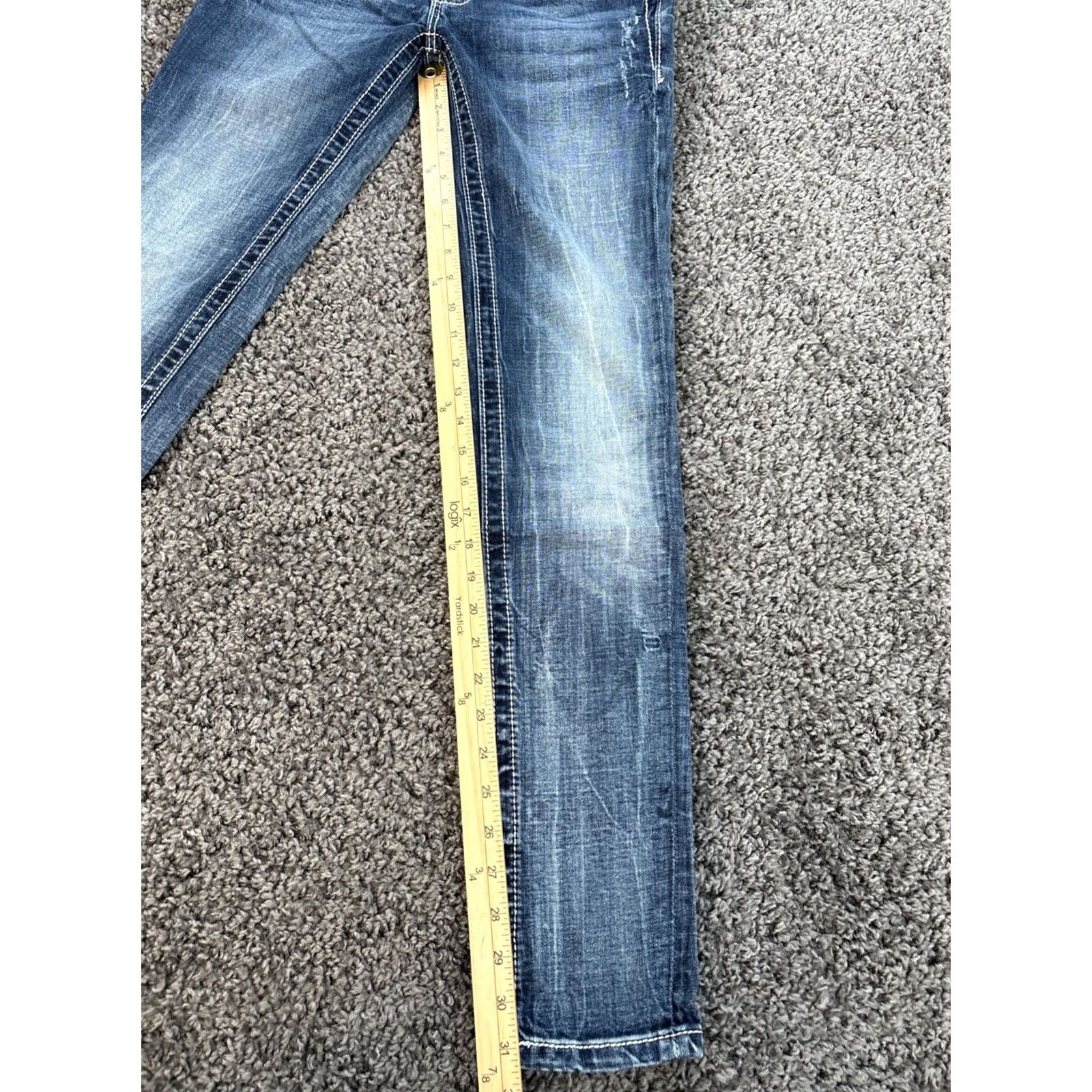 Miss Me VINTAGE Miss Me Jeans Low Rise Skinny 29x31 Bejeweled Rhinestone Blue Womens Girls Pants 2000s Y2K Skinny Jeans Size 29" - 6 Thumbnail
