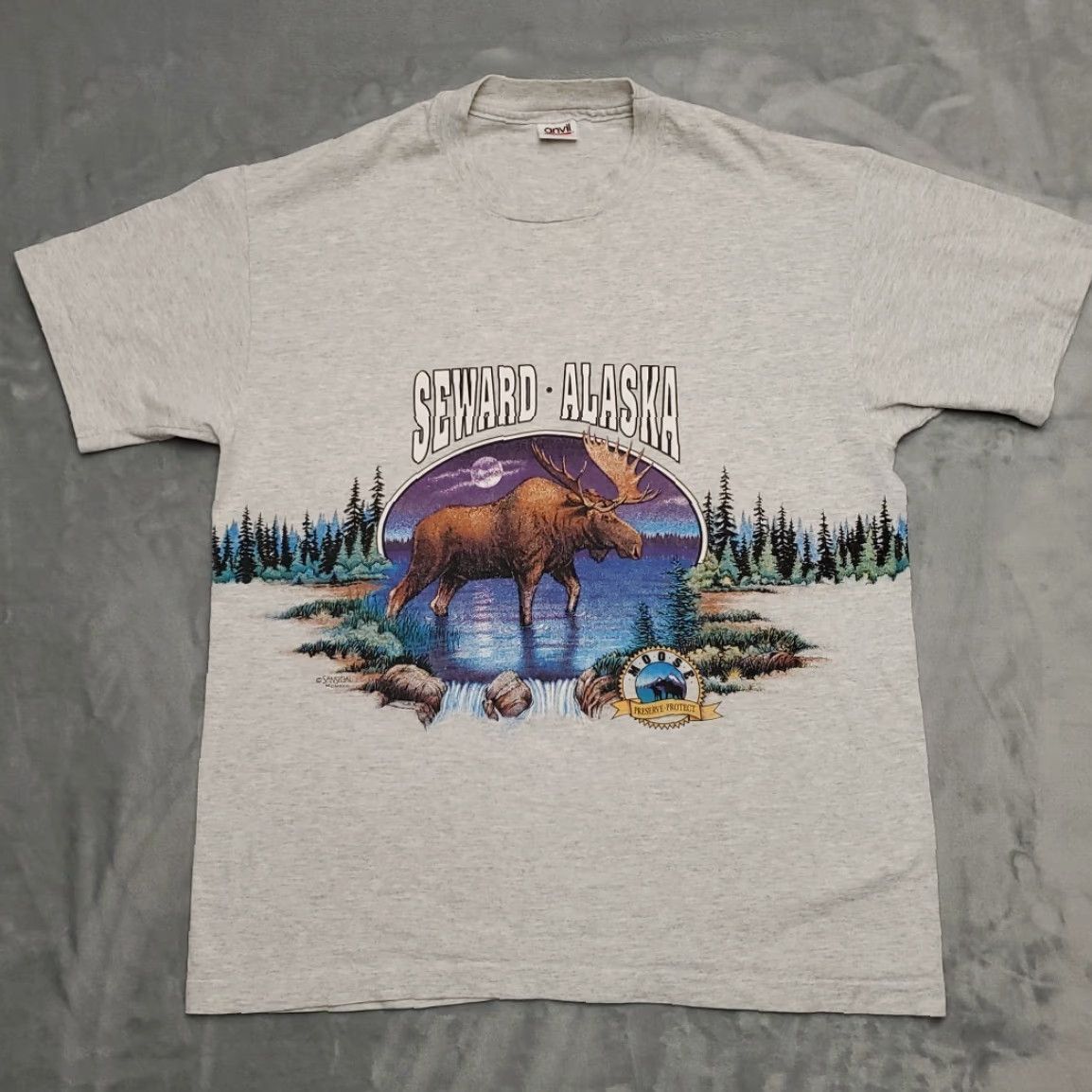 Anvil VINTAGE Nature T Shirt Mens XL Gray Bull Moose AOP Single Stitch Made in USA TEE Size US XL / EU 56 / 4 - 2 Thumbnail
