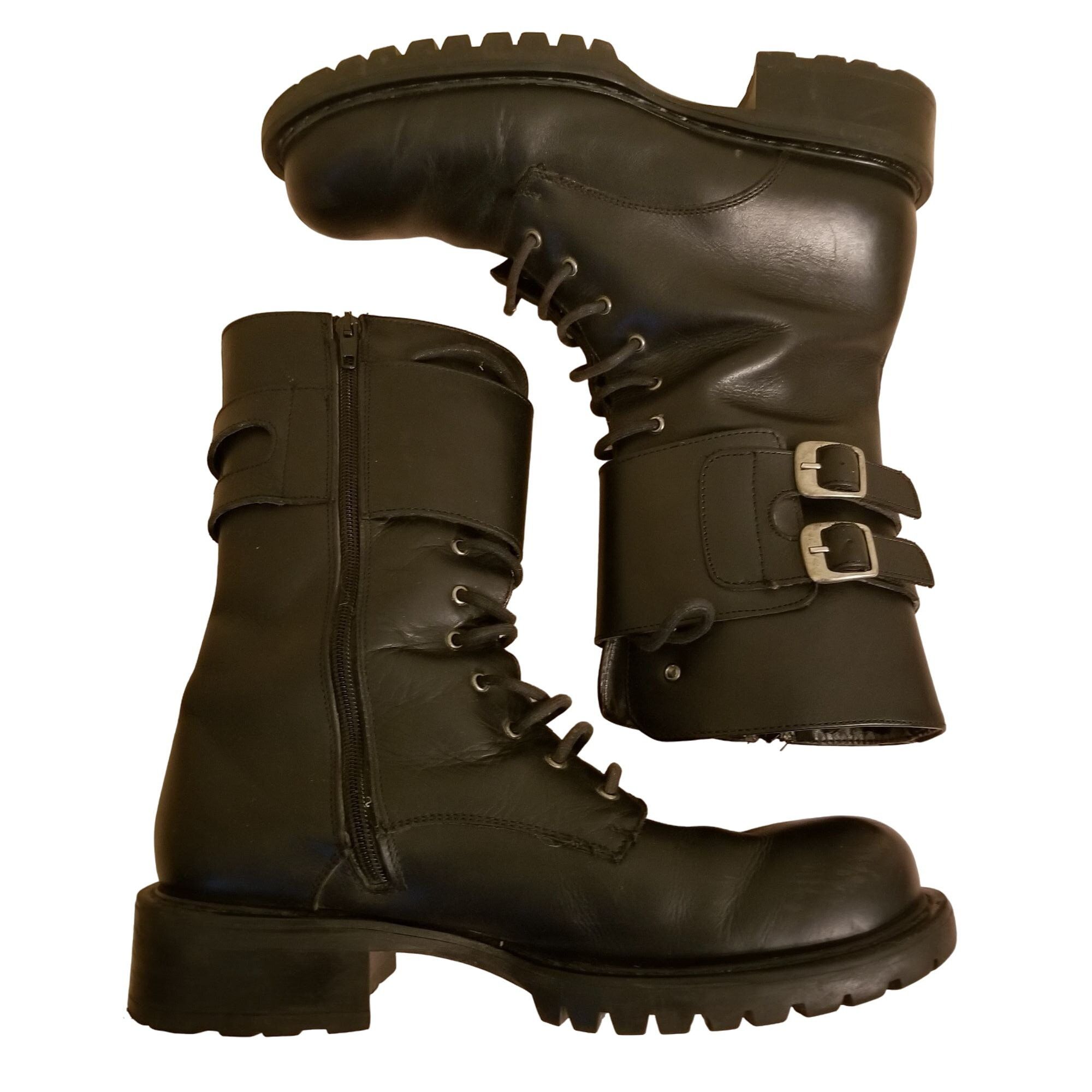 Bass Bass 10 Black Leather Chunky Military Moto Boots Combat 90s Size US 10 / IT 40 - 1 Thumbnail